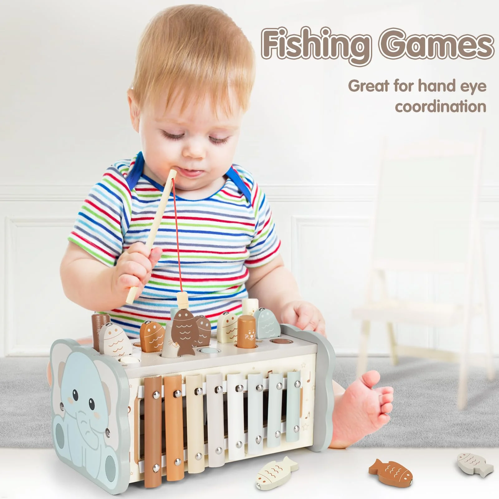 DINORUN Montessori Spielzeug ab 1 Jahr, Hammerspiel Holzspielzeug Motorikspielzeug, Xylophon Kinder 1 Jahr, Geschenk Kinderspielzeug ab 1 2 3 4 Jahre Mädchen Junge - Image 4