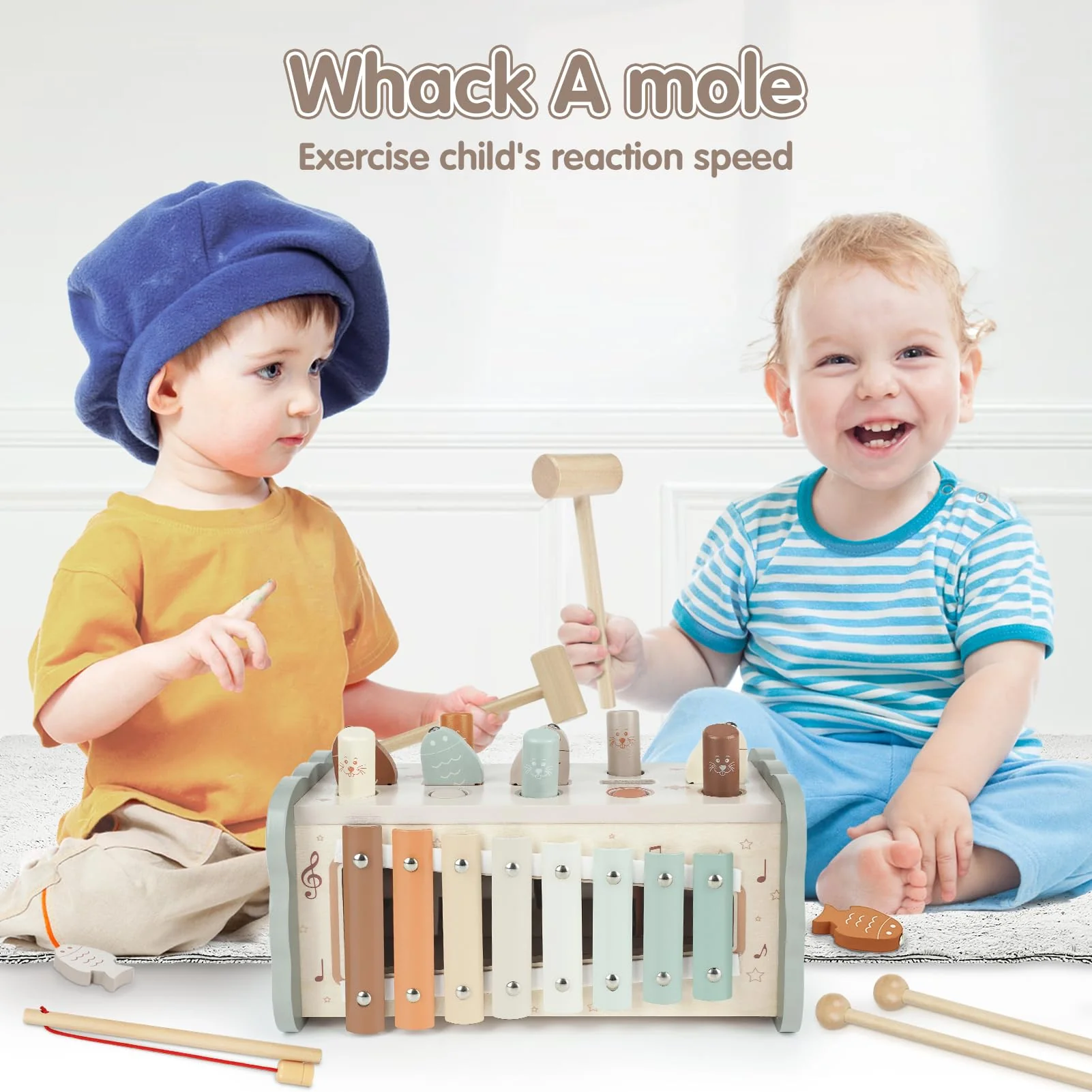 DINORUN Montessori Spielzeug ab 1 Jahr, Hammerspiel Holzspielzeug Motorikspielzeug, Xylophon Kinder 1 Jahr, Geschenk Kinderspielzeug ab 1 2 3 4 Jahre Mädchen Junge - Image 6