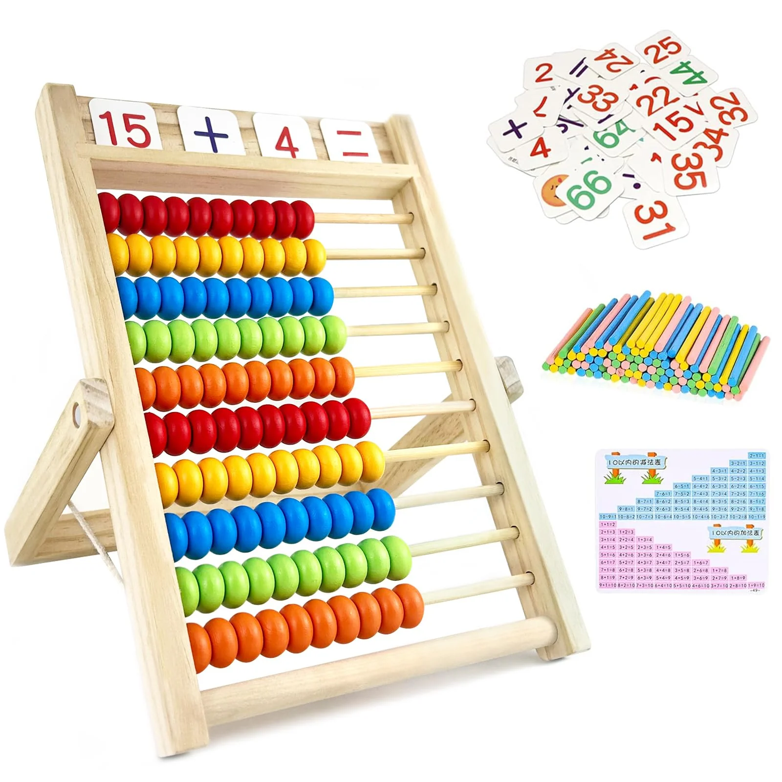 Diompirux Rechenschieber Rechenrahmen mit 100 bunten Perlen/Zählstäbchen/Digitale Karten, Abacus Rechner Kinder ab 3 Jahre Abakus Zählrahmen von 1-100, Aufklärung Spielzeug für Kinder
