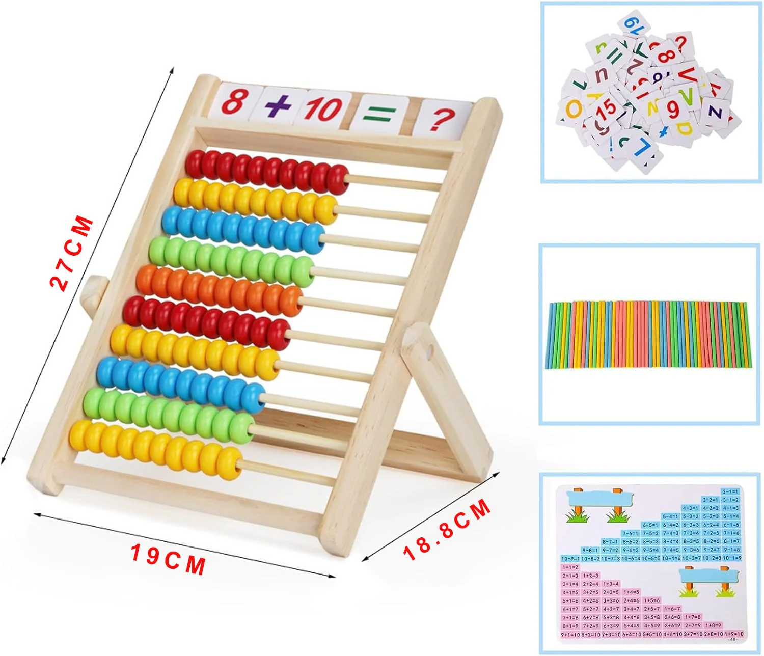 Diompirux Rechenschieber Rechenrahmen mit 100 bunten Perlen/Zählstäbchen/Digitale Karten, Abacus Rechner Kinder ab 3 Jahre Abakus Zählrahmen von 1-100, Aufklärung Spielzeug für Kinder - Image 2