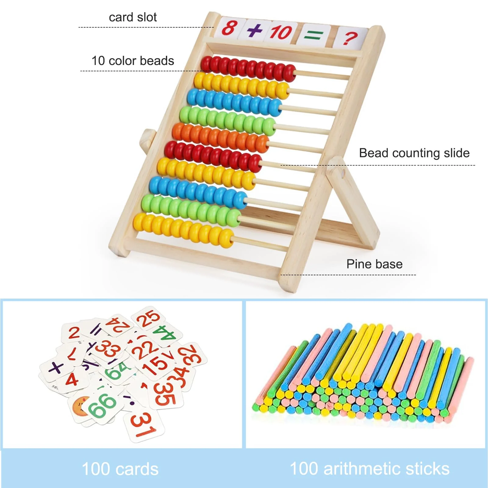 Diompirux Rechenschieber Rechenrahmen mit 100 bunten Perlen/Zählstäbchen/Digitale Karten, Abacus Rechner Kinder ab 3 Jahre Abakus Zählrahmen von 1-100, Aufklärung Spielzeug für Kinder - Image 4