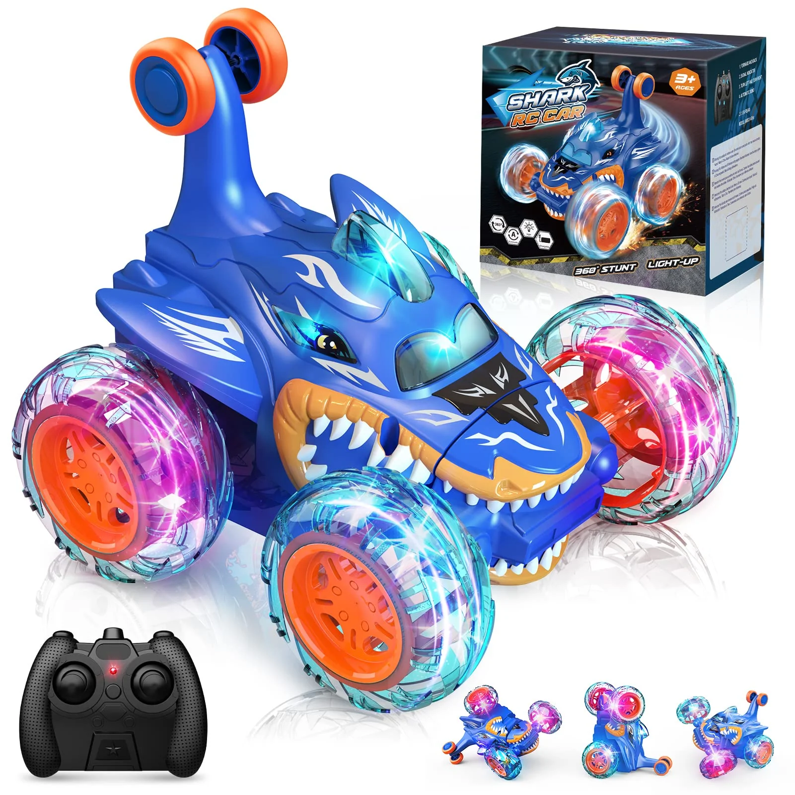 Dislocati Ferngesteuertes Auto, Spielzeug ab 3 4 5 6 7 8 9 10 Jahre Junge Mädchen Hai Monstertruck RC Auto - Geschenke für Kinder