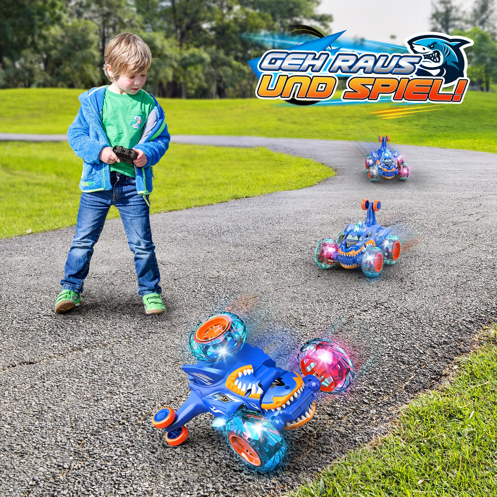 Dislocati Ferngesteuertes Auto, Spielzeug ab 3 4 5 6 7 8 9 10 Jahre Junge Mädchen Hai Monstertruck RC Auto - Geschenke für Kinder - Image 3