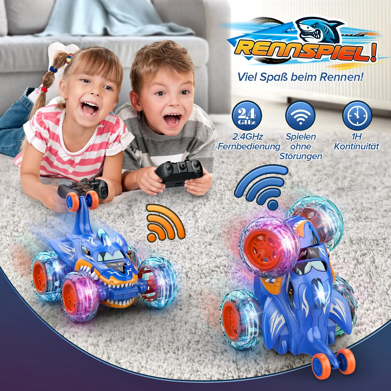 Dislocati Ferngesteuertes Auto, Spielzeug ab 3 4 5 6 7 8 9 10 Jahre Junge Mädchen Hai Monstertruck RC Auto - Geschenke für Kinder - Image 6