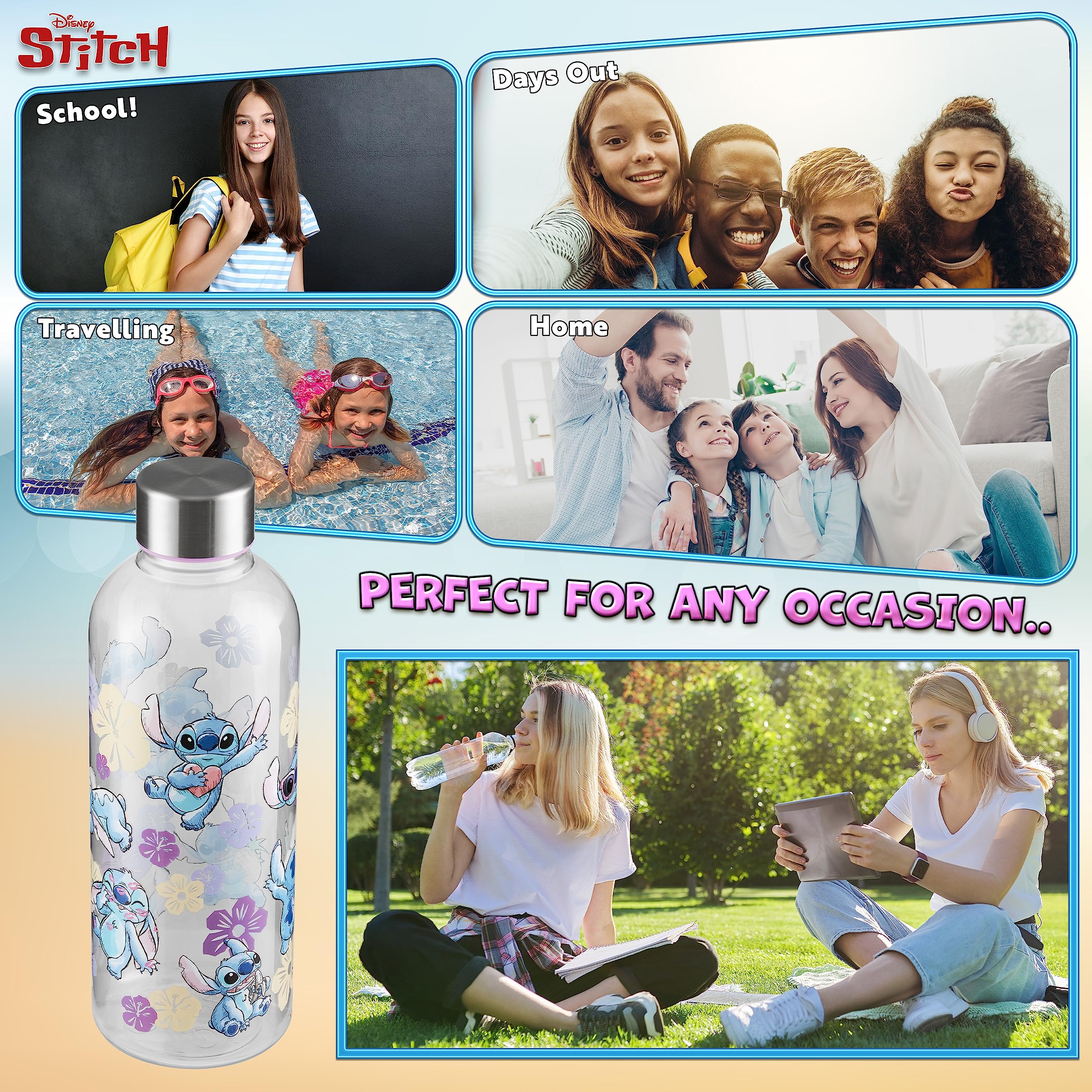 Disney Lilo und Stitch Trinkflasche mit Schraubdeckel Auslaufsicher 850ml Fassungsvermögen Auslaufsichere Wasserflasche - Image 3