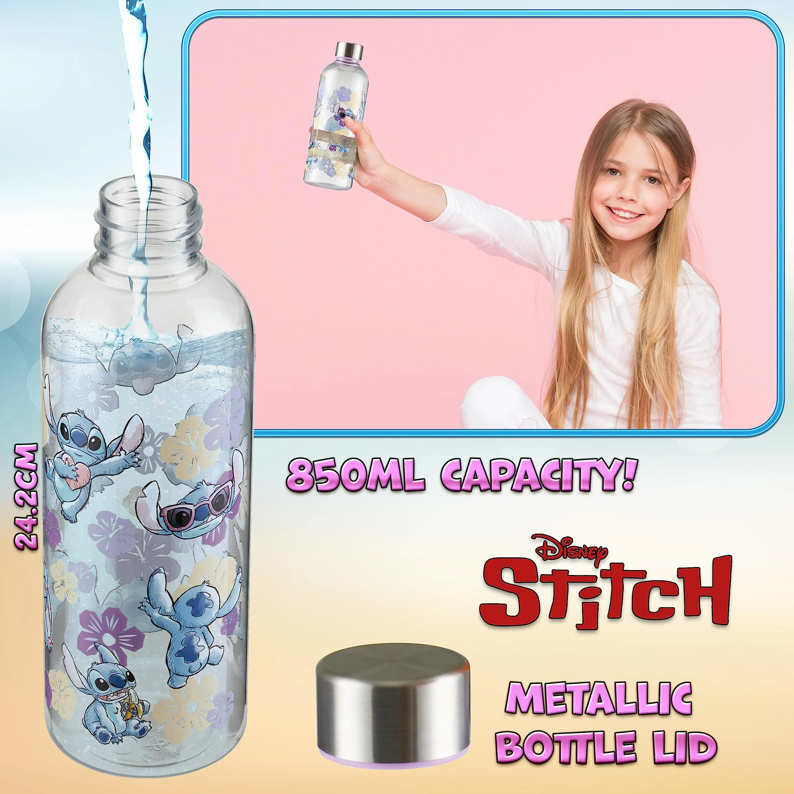 Disney Lilo und Stitch Trinkflasche mit Schraubdeckel Auslaufsicher 850ml Fassungsvermögen Auslaufsichere Wasserflasche - Image 5