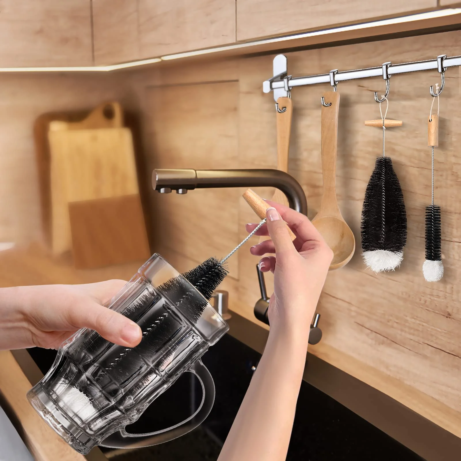 Diwoker Flaschenbürste für Glasflaschen Flaschenreiniger, 2 STK Reinigungsbürste Reinigung Flaschenreiniger für Glaskaraffe,Trinkflaschen,Babyflaschen,Sodaflaschen (Schwarz) - Image 4