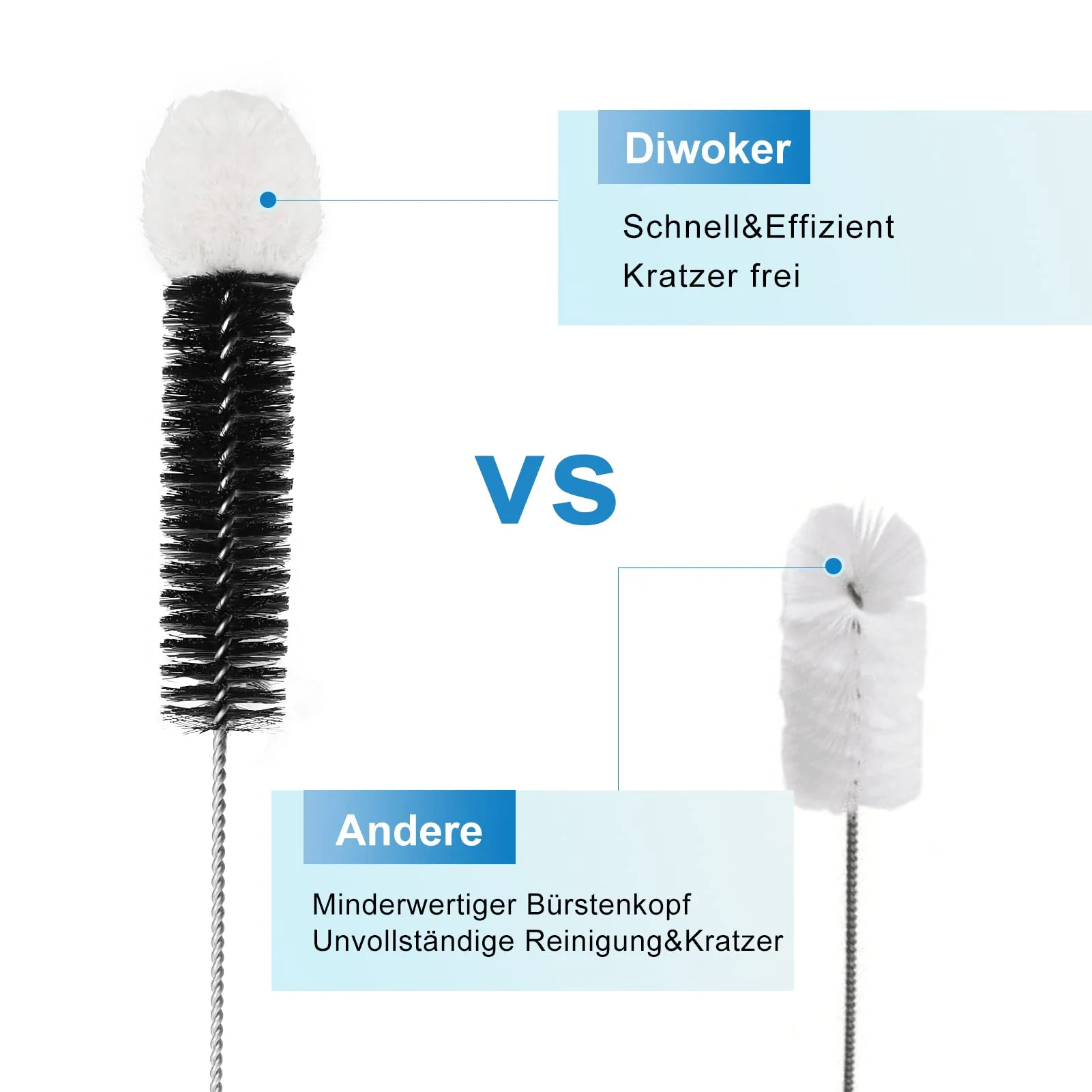 Diwoker Flaschenbürste für Glasflaschen Flaschenreiniger, 2 STK Reinigungsbürste Reinigung Flaschenreiniger für Glaskaraffe,Trinkflaschen,Babyflaschen,Sodaflaschen (Schwarz) - Image 5