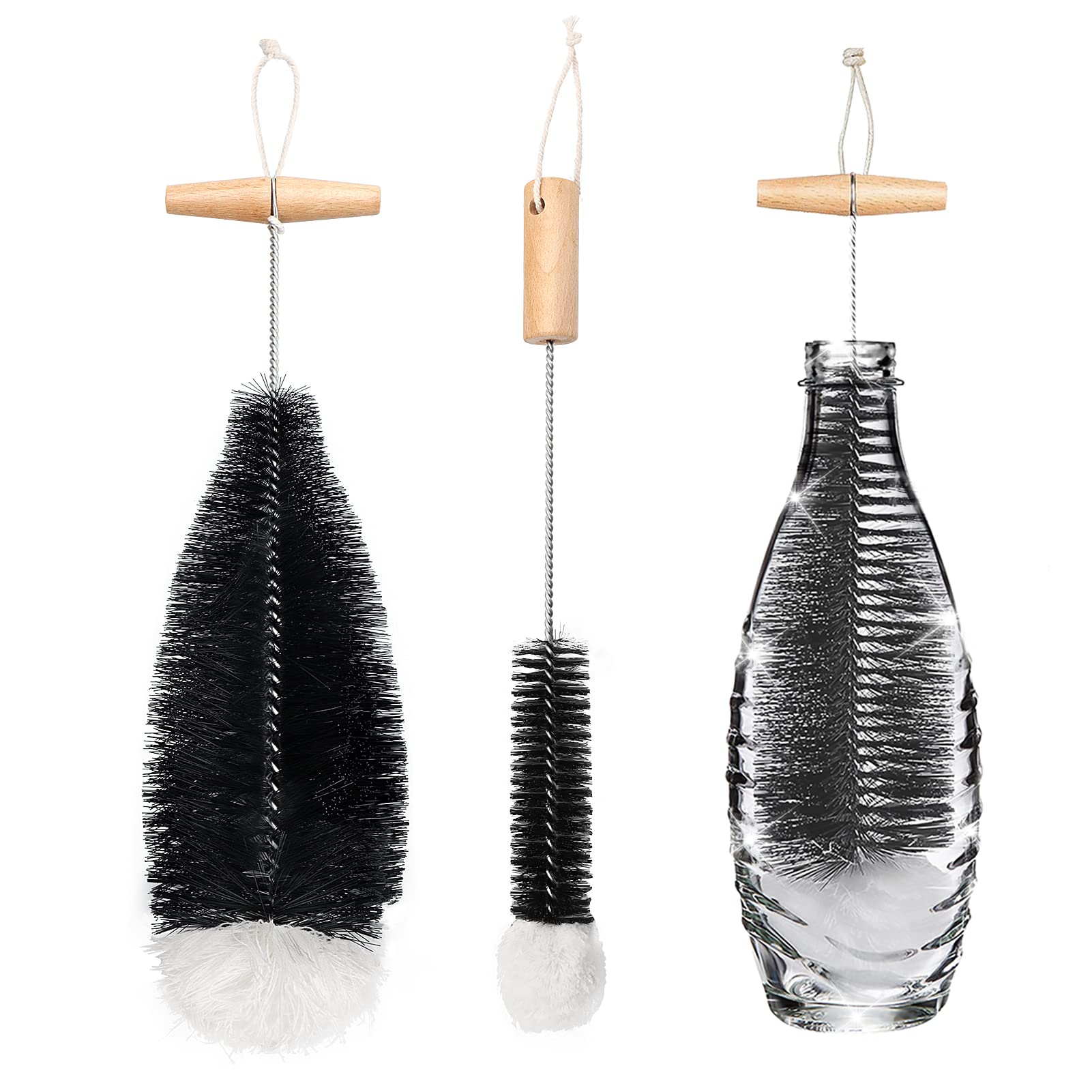 Diwoker Flaschenbürste für Glasflaschen Flaschenreiniger, 2 STK Reinigungsbürste Reinigung Flaschenreiniger für Glaskaraffe,Trinkflaschen,Babyflaschen,Sodaflaschen (Schwarz) - Image 7