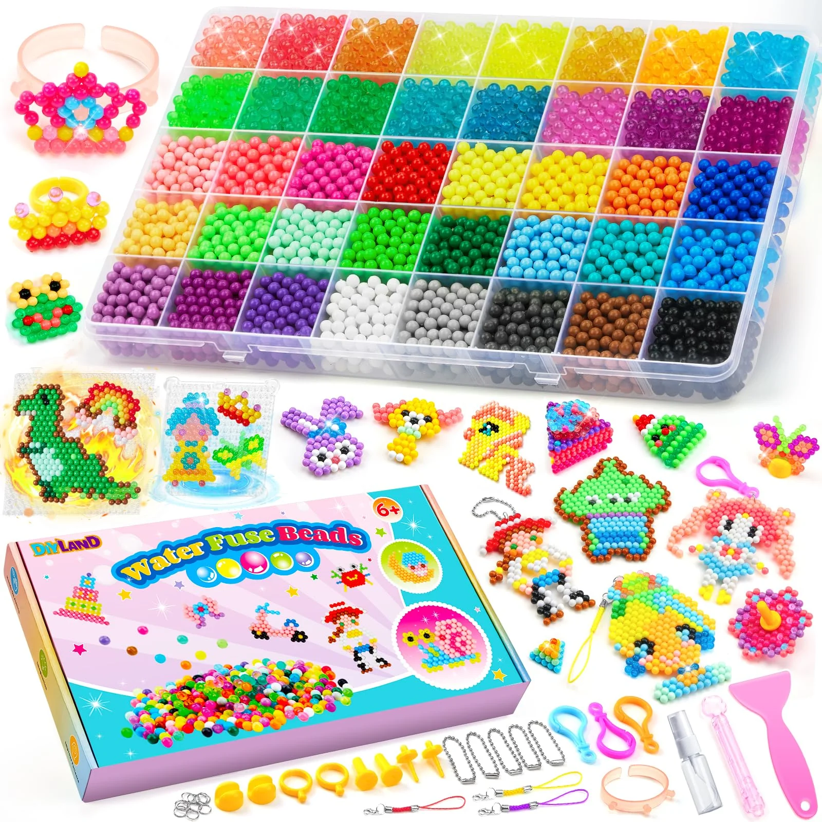 DIYLAND Wasserperlen Nachfüll Starterset, 5200 5mm Magische Sprühperlen in 40 Farben mit Geschenkbox für Kinder 6 7 8 9 10 Jahre Puzzle Pädagogische Kunst und Kunsthandwerk DIY Spielzeug