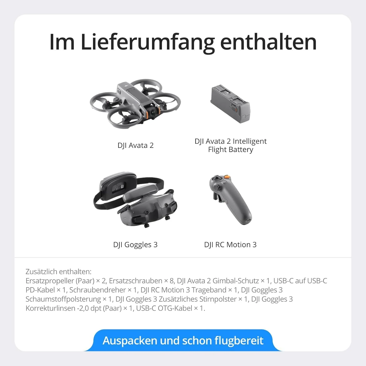 DJI Avata 2 Fly More Combo (1 Akku), FPV Drohne mit Kamera 4K, mit Propellerschutz, Flips/Rollen auf Tastendruck, POV Content Kamera-Drohne, inkl. Goggles 3 und RC Motion 3 - Image 3