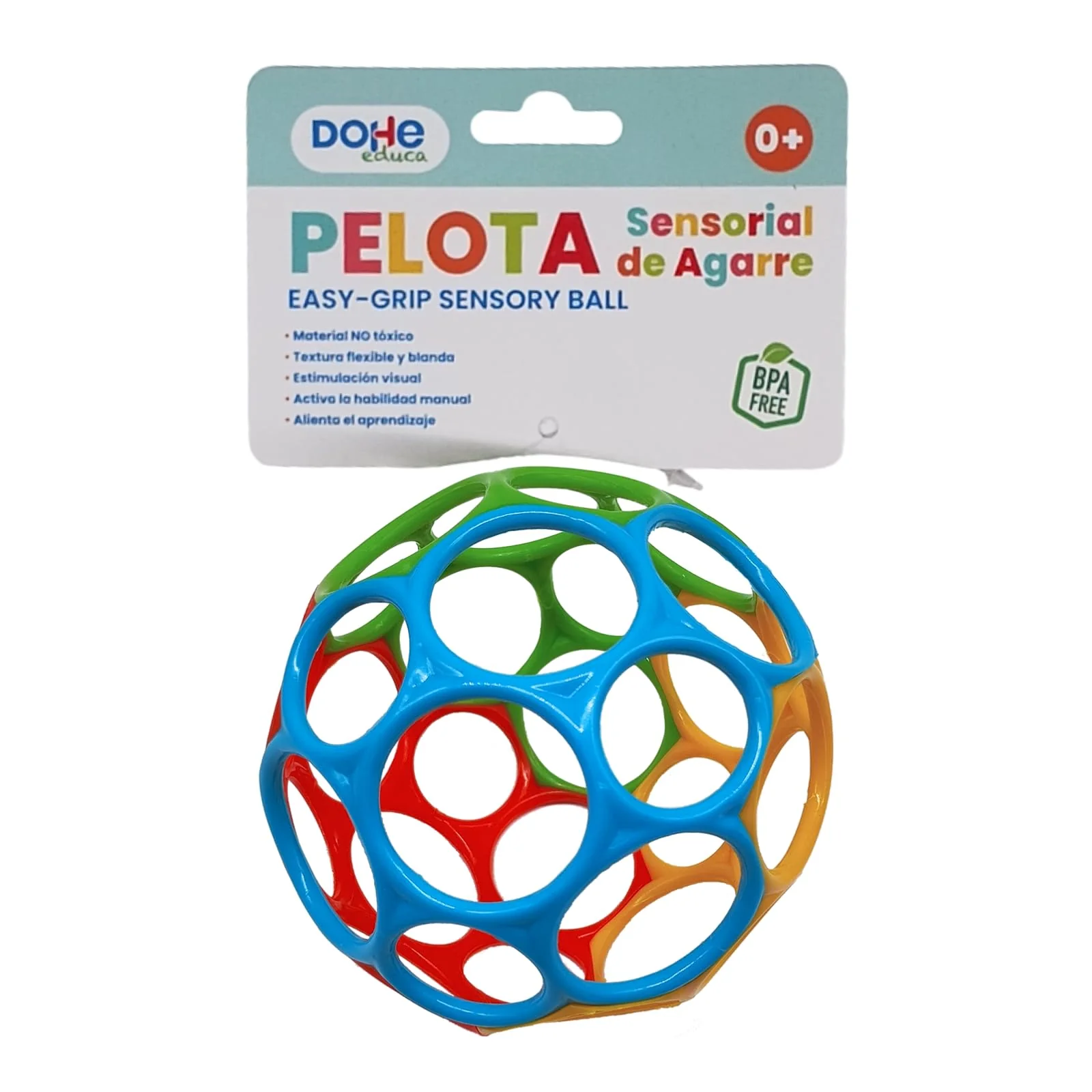 DOHE Educa - Sensorikball für Babys - Leicht und flexibel zu greifen, Neugeborene und Kleinkinder, Durchmesser 9,5 cm, 4 Farben zur visuellen Stimulation, zum Kauen und Spielen, BPA-frei - Image 2