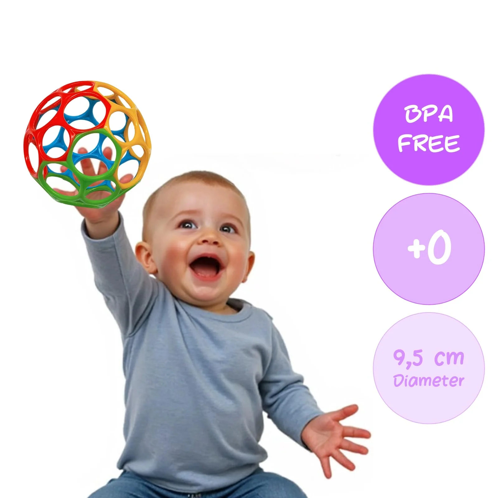 DOHE Educa - Sensorikball für Babys - Leicht und flexibel zu greifen, Neugeborene und Kleinkinder, Durchmesser 9,5 cm, 4 Farben zur visuellen Stimulation, zum Kauen und Spielen, BPA-frei - Image 5