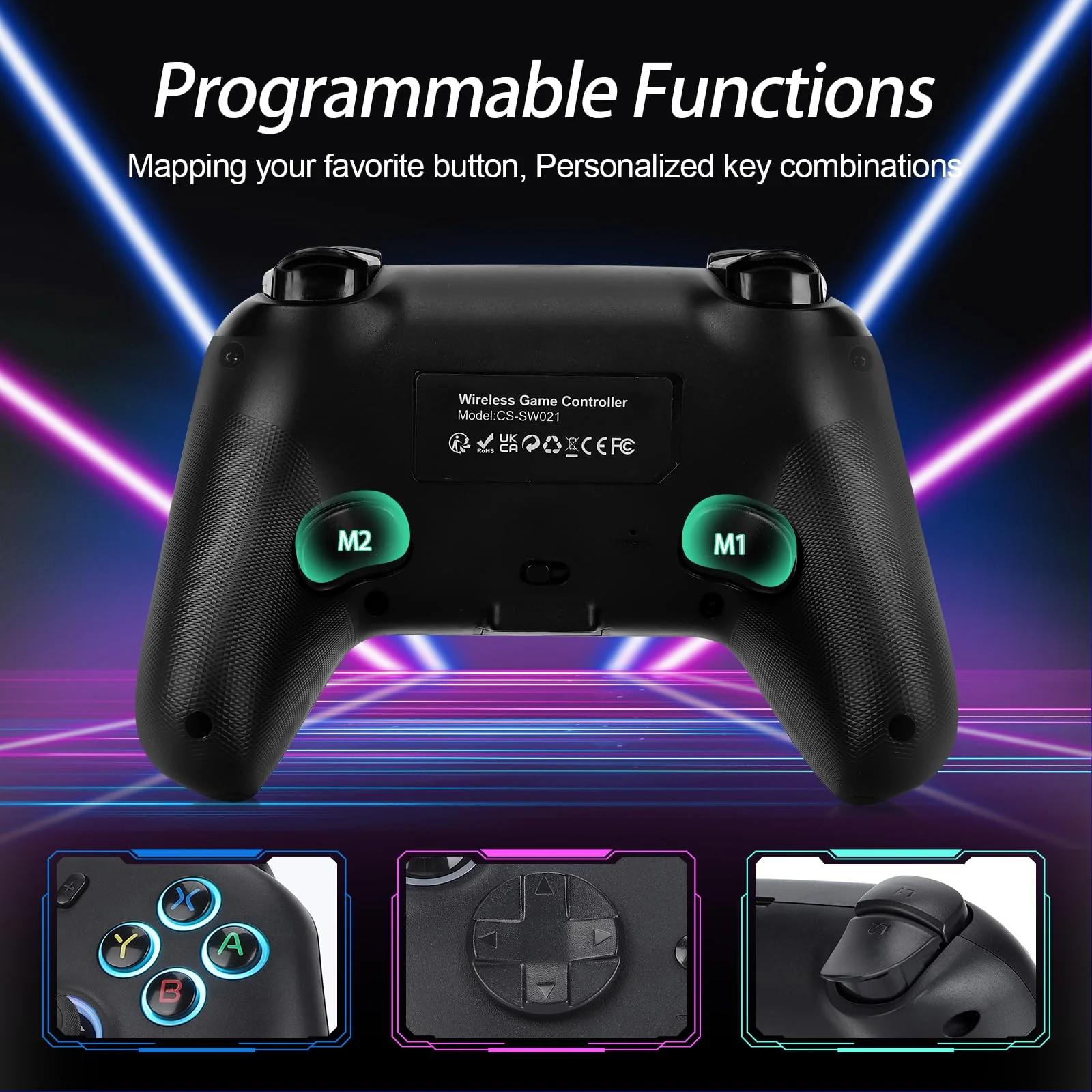 DoJoZone PC Controller Wireless mit Ladestation, Switch Pro Controller mit Hall Effekt Joystick (Kein Drift) Hall Trigger, 7 RGB Licht, 2.4G Gaming Controller für PC Windows/Switch/OLED/Lite/Steam - Image 4
