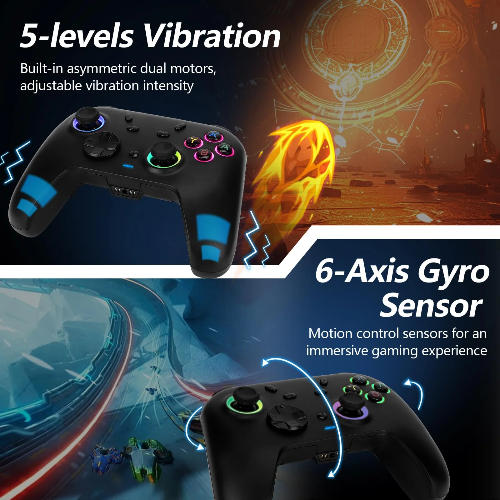 DoJoZone PC Controller Wireless mit Ladestation, Switch Pro Controller mit Hall Effekt Joystick (Kein Drift) Hall Trigger, 7 RGB Licht, 2.4G Gaming Controller für PC Windows/Switch/OLED/Lite/Steam - Image 6