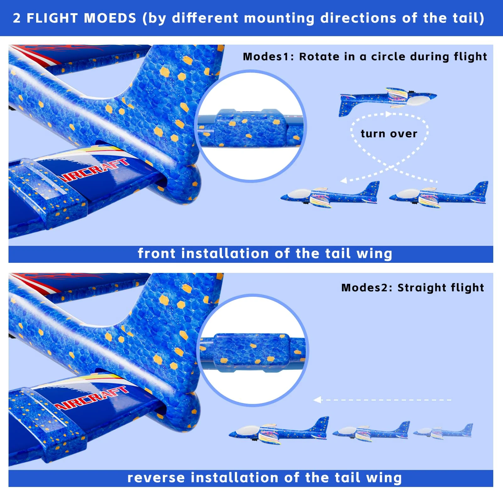Doloowee 3 Pack Flugzeug Launcher Spielzeug Flugzeugbausätze, 12,6 Zoll LED Schaum Gleiter Katapult, 2 Flug Modi, fliegen, 3 4 5 6 7 8-12 Jahre alt Jungen Mädchen Geburtstag Geschenke(Blau) - Image 4