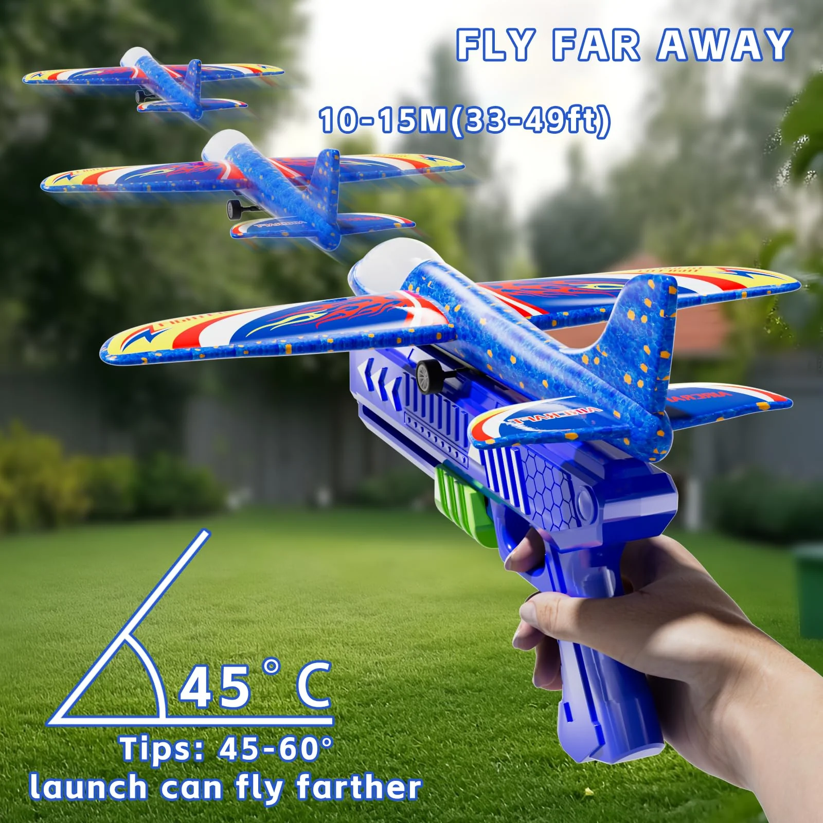 Doloowee 3 Pack Flugzeug Launcher Spielzeug Flugzeugbausätze, 12,6 Zoll LED Schaum Gleiter Katapult, 2 Flug Modi, fliegen, 3 4 5 6 7 8-12 Jahre alt Jungen Mädchen Geburtstag Geschenke(Blau) - Image 5