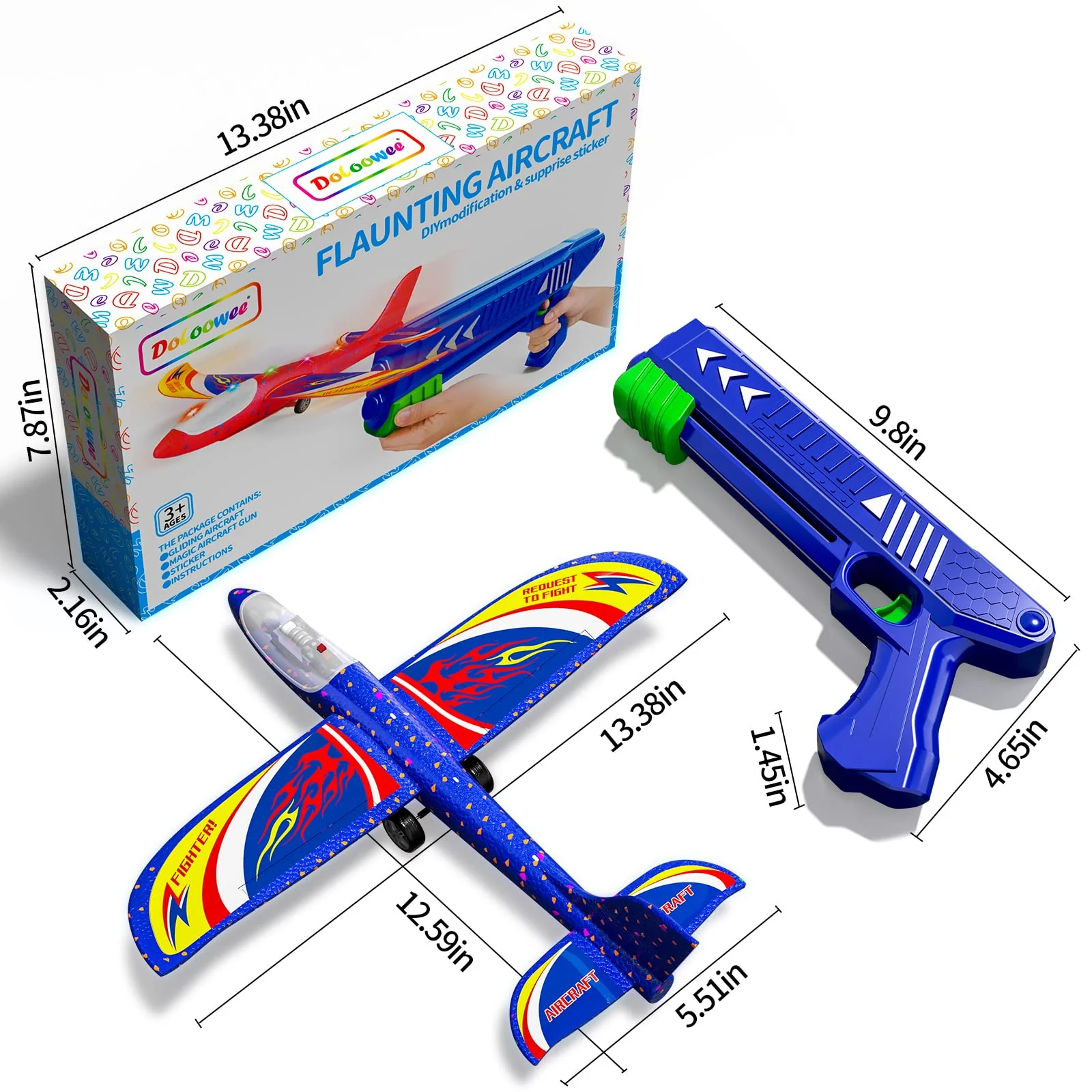 Doloowee 3 Pack Flugzeug Launcher Spielzeug Flugzeugbausätze, 12,6 Zoll LED Schaum Gleiter Katapult, 2 Flug Modi, fliegen, 3 4 5 6 7 8-12 Jahre alt Jungen Mädchen Geburtstag Geschenke(Blau) - Image 6