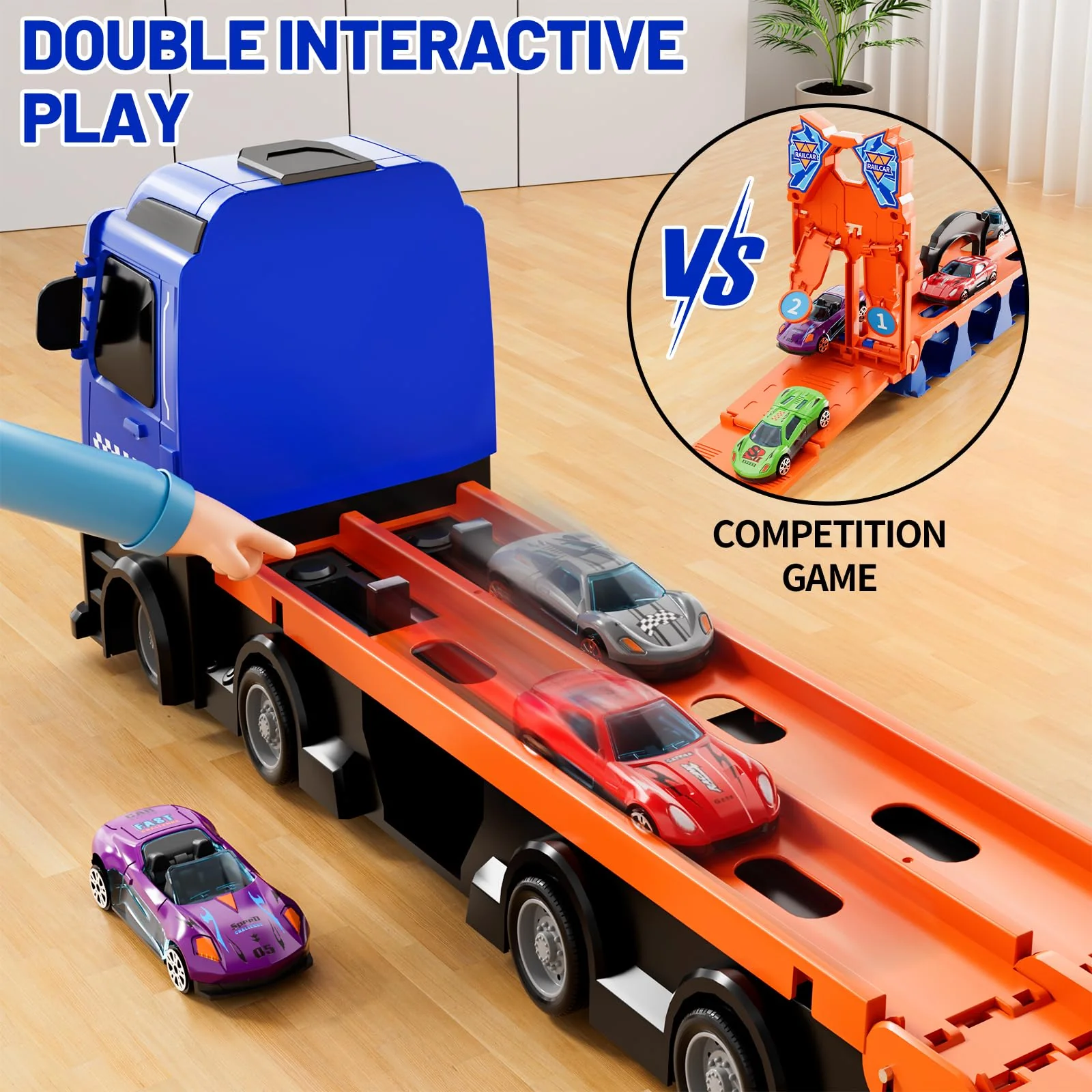 Doloowee Transport Truck Spielzeug ab 3 Jahren,Tragbare Transport LKW Spielzeugautos mit 12 Mini-Rennwagen, Autotransporter für Jungen im Alter von 3 4 5 6 7 Jahren - Image 4