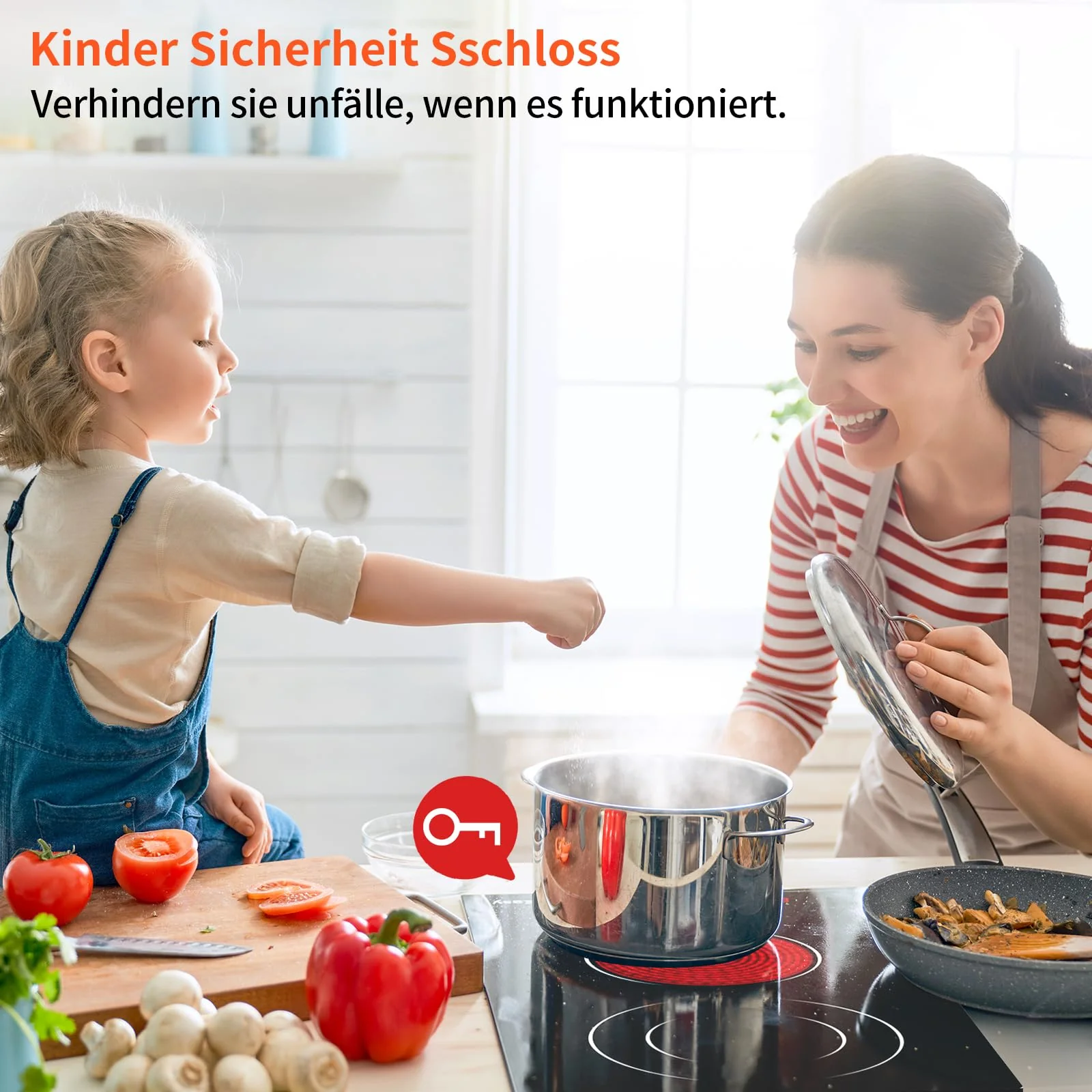 Domino Glaskeramikkochfeld, IsEasy Doppel Glaskeramik Kochfeld mit 9 Leistungsstufen Einstellung, Kindersicherung, Schwarz Polierter Kristallglasoberfläche, 1-99Min Timer, für Alle Töpfe - Image 5