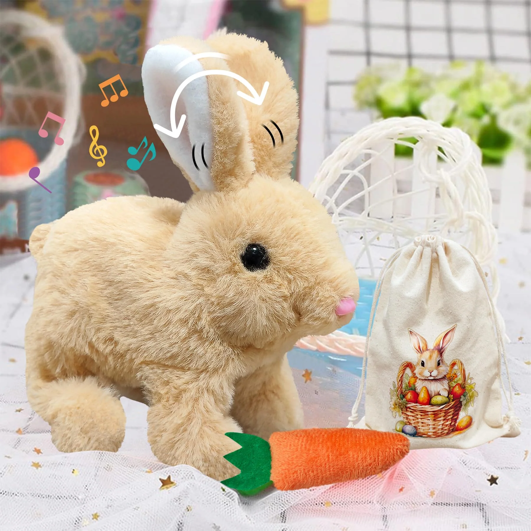donciety interaktives Kaninchen Spielzeug, Bunny Realistisches Kaninchen, Realistisches Hasenspielzeug Kuscheltier Hase Hüpfendes Kaninchen My Realistic Toy für Kinder (Beutellos) - Image 5