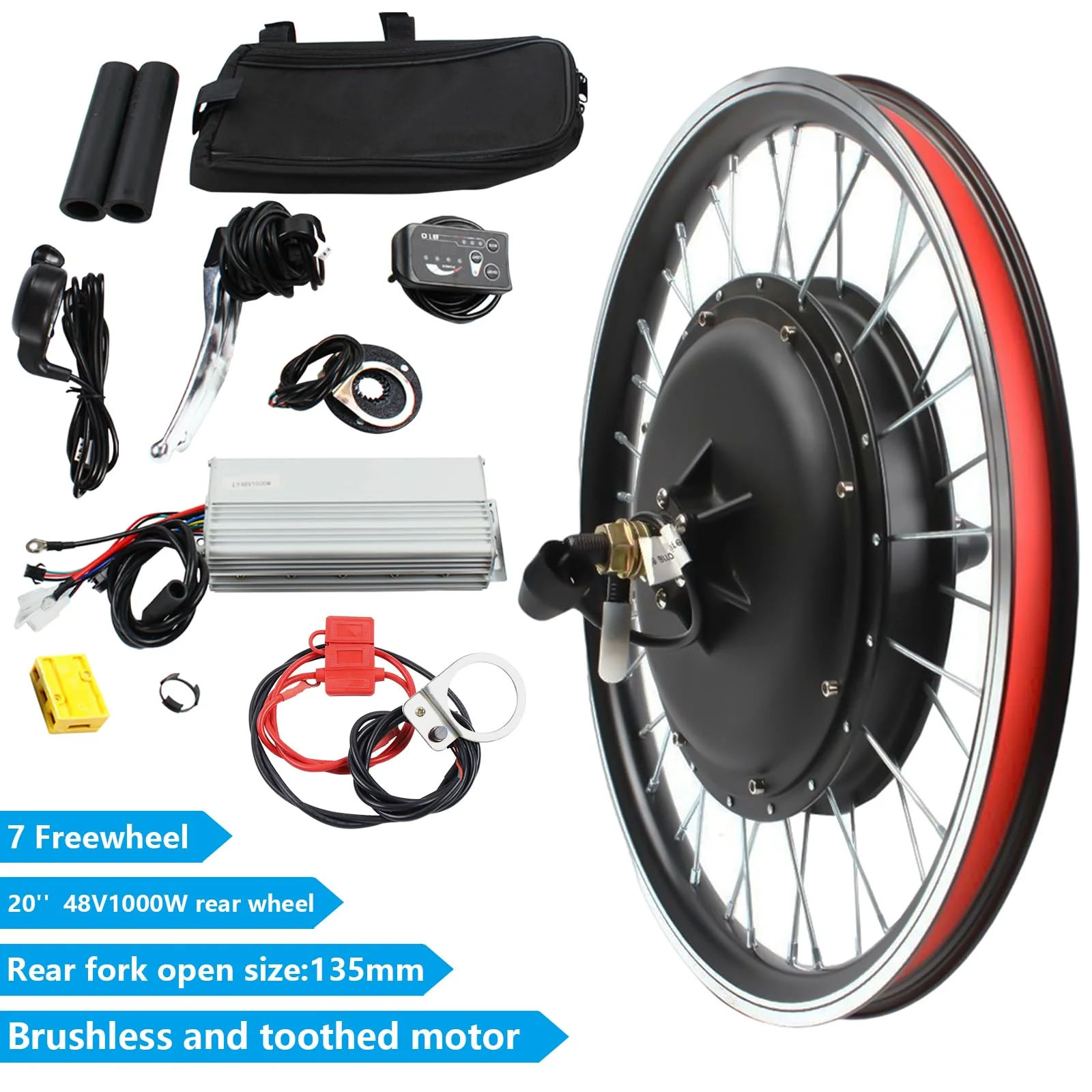 Donened - 20" Ebike Umbausatz, E-Bike Hinterrad Umbausatz Kit mit LED-Anzeige, 48V 1000W 43KM/H Elektrofahrrad Umbausatz, Ebike Conversion Kit - Image 8