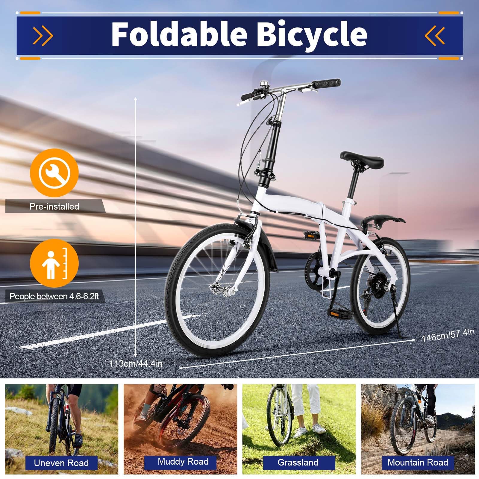 Donened 20 Zoll Klapprad, Faltrad mit 6 Gang Erwachsene Klappfahrrad Folding City Bike für geeignet ab 140 cm-180 cm Fahrrad - Image 7