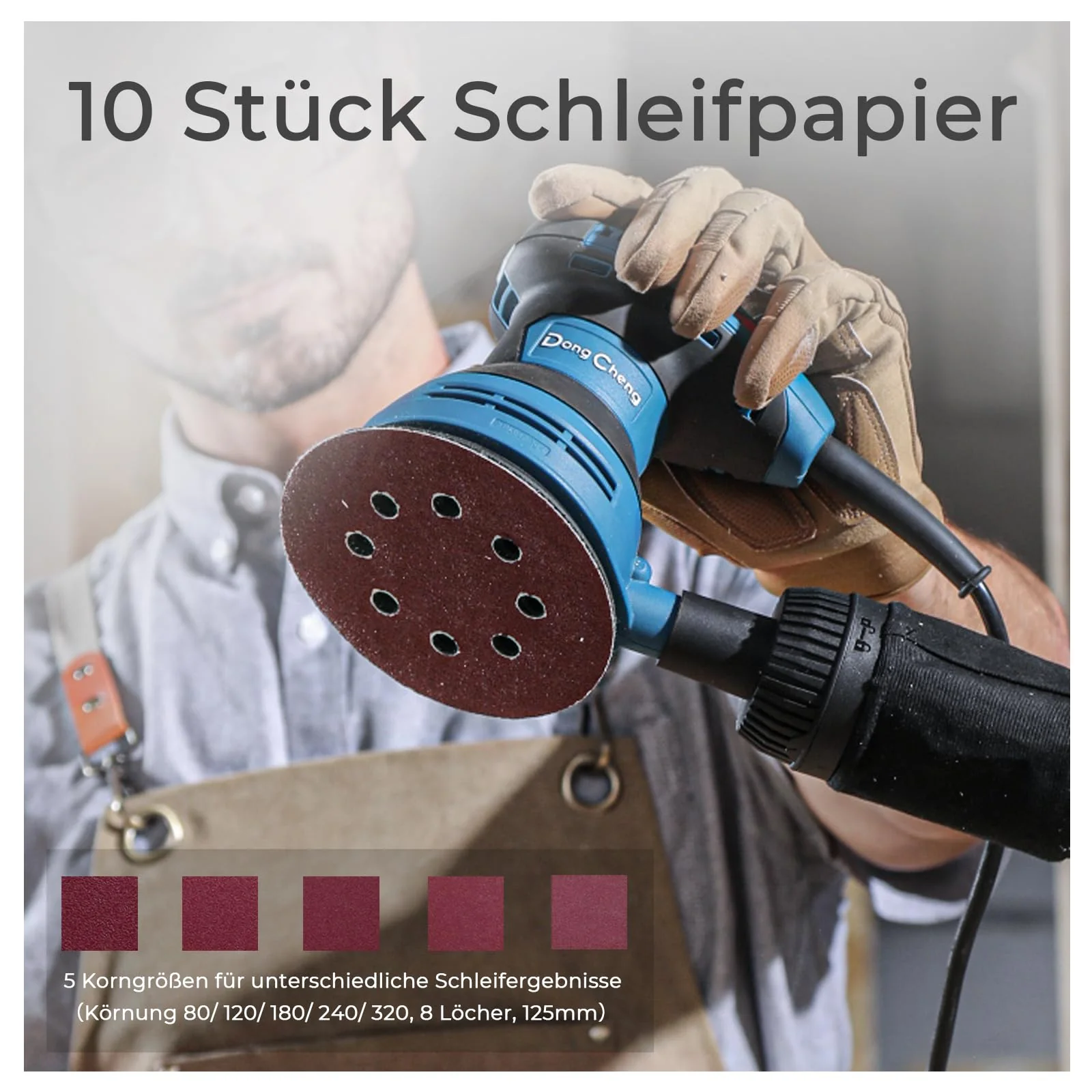 DongCheng Exzenterschleifer 300W, 125mm Schleifmaschine, 6 Geschwindigkeiten, 4,000-12,000 U/min mit Staubfangbehälter und 10 Schleifpapier, ideal für Holzbearbeitungsprojekte und Heimwerkerarbeiten - Image 7