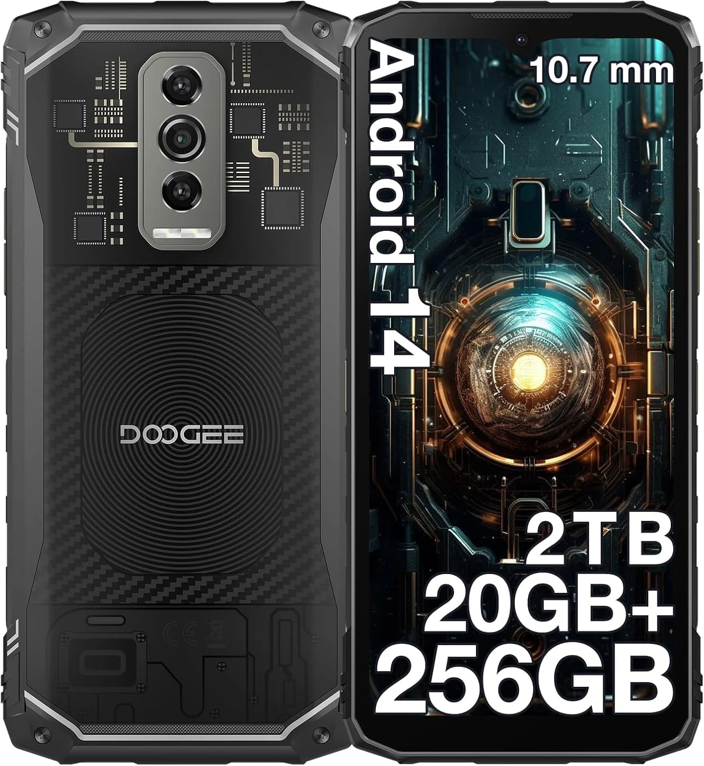 DOOGEE Blade 10 Ultra Outdoor Handy Ohne Vertrag, 20 GB + 256 GB Outdoor Smartphone, 10,7 mm ultradünn, transparente Rückseite, 5150 mAh, 6,56 Zoll HD+ 90 Hz, 50 MP, IP68/69K/NFC/GPS