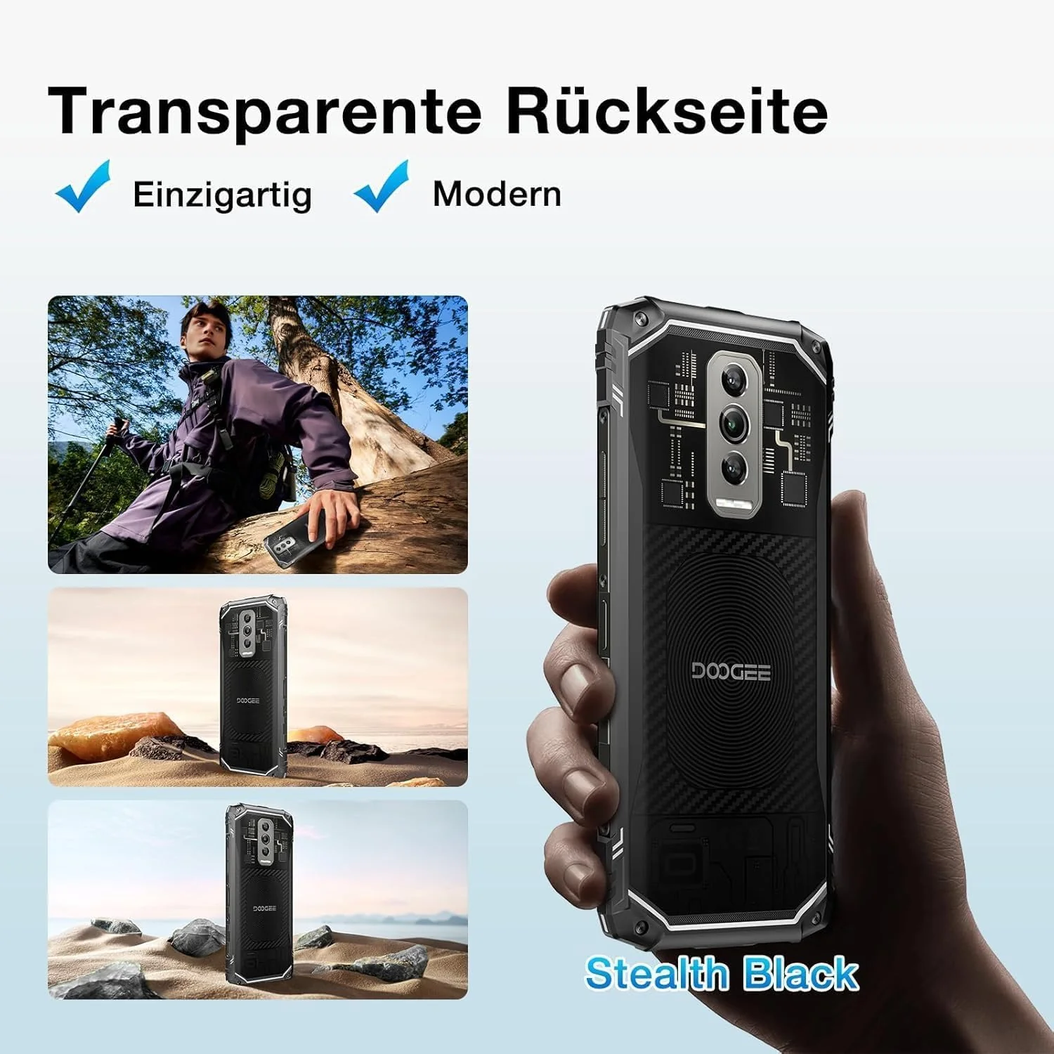 DOOGEE Blade 10 Ultra Outdoor Handy Ohne Vertrag, 20 GB + 256 GB Outdoor Smartphone, 10,7 mm ultradünn, transparente Rückseite, 5150 mAh, 6,56 Zoll HD+ 90 Hz, 50 MP, IP68/69K/NFC/GPS - Image 3