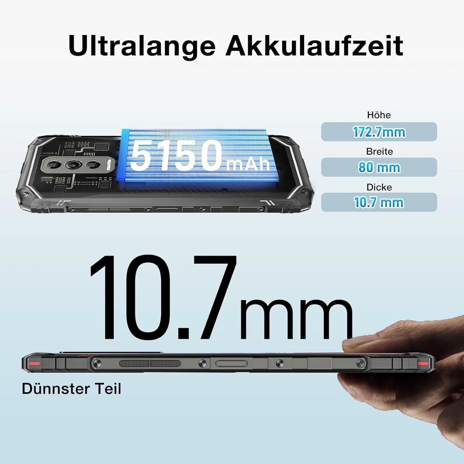 DOOGEE Blade 10 Ultra Outdoor Handy Ohne Vertrag, 20 GB + 256 GB Outdoor Smartphone, 10,7 mm ultradünn, transparente Rückseite, 5150 mAh, 6,56 Zoll HD+ 90 Hz, 50 MP, IP68/69K/NFC/GPS - Image 5