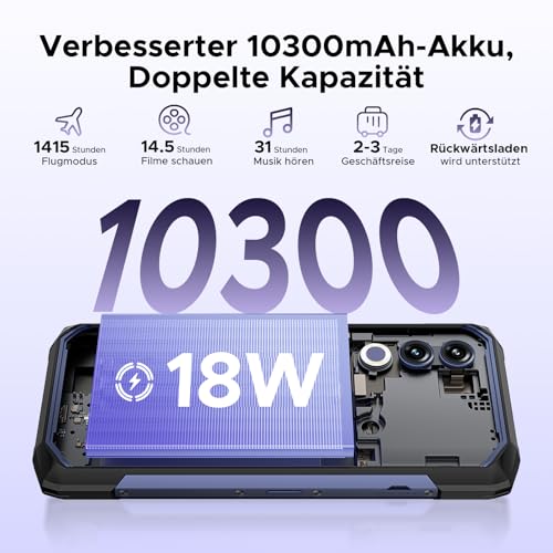 DOOGEE Blade 20 Android 15 Outdoor Handy Ohne Vertrag 10300mAh, 20GB+128GB/2TB Outdoor Smartphone Ultradünn 15,8mm, 6.6" HD+ IPS Punch Display, 16MP Kamera, DREI Kartenfächer/ IP68/ NFC/GPS/Face ID - Image 9