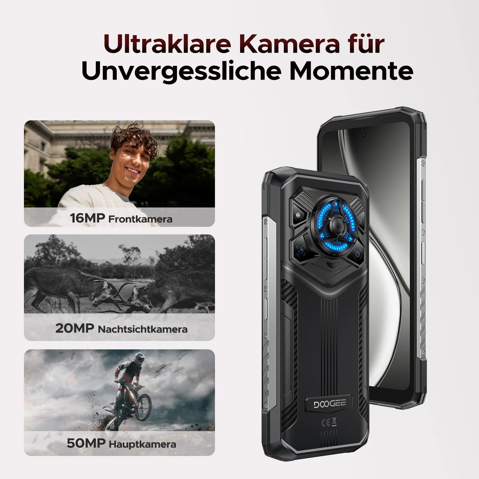 DOOGEE Blade 20 Play AI 5G Android 15 Outdoor Handy Ohne Vertrag, Dimensity 7050, 10300mAh/33W, 32GB+256GB+2TB Outdoor Smartphone, 125dB Lautsprecher, 50MP+20MP Nachtsicht, 6.6" HD+, WiFi6/NFC/Face ID - Image 5