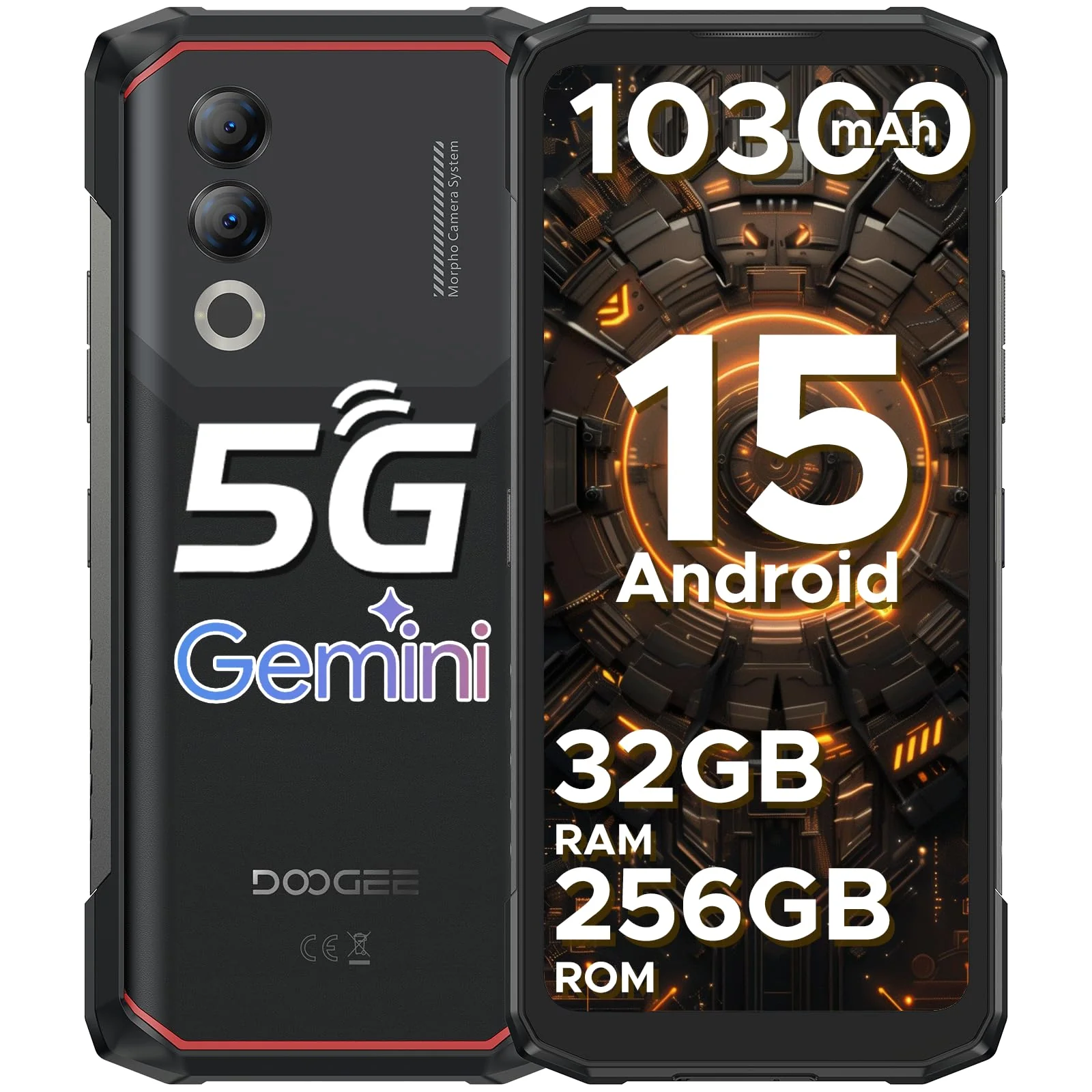 DOOGEE Blade 20 Turbo 5G AI Android 15 Outdoor Handy Ohne Vertrag, 10300mAh/33W, 32GB+256GB/TF 2TB Outdoor Smartphone, 50MP AI Kamera, 6.6" IPS Display, 3 Karten Dual 5G SIM/ IP68/ NFC/GPS/Face ID/OTG
