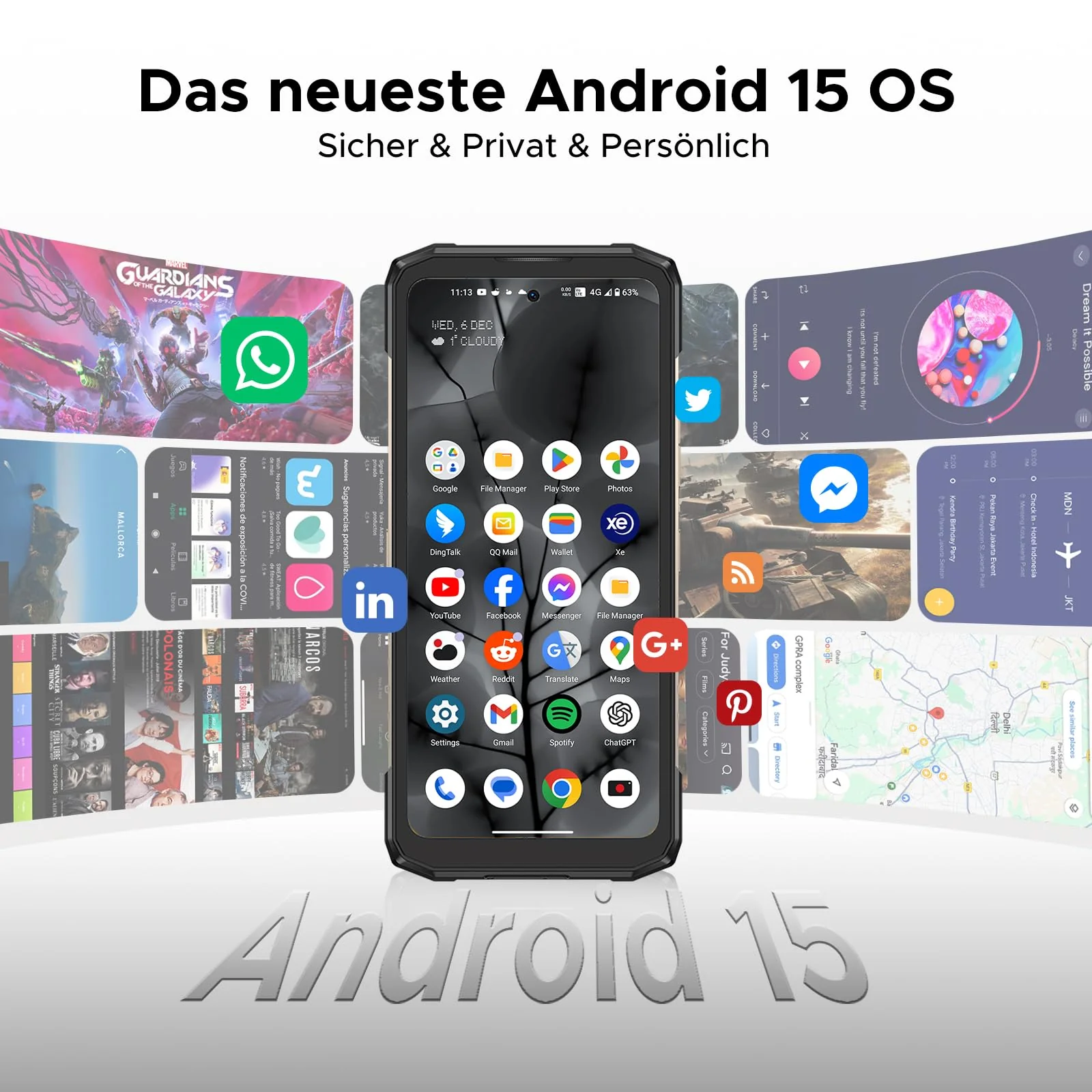 DOOGEE Blade 20 Turbo 5G AI Android 15 Outdoor Handy Ohne Vertrag, 10300mAh/33W, 32GB+256GB/TF 2TB Outdoor Smartphone, 50MP AI Kamera, 6.6" IPS Display, 3 Karten Dual 5G SIM/ IP68/ NFC/GPS/Face ID/OTG - Image 8