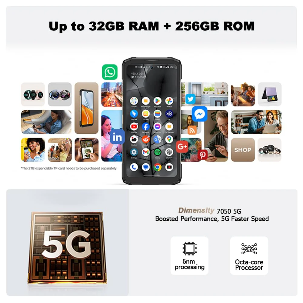 DOOGEE Blade 20 Turbo 5G Outdoor Handy ohne Vertrag, 32GB+256GB, 6,6" HD+ IPS, 50MP+16MP, Android 15 Handy, 10300mAh, 5G LTE Smartphone Wasserdicht IP68,NFC, OTG, GPS - Image 8