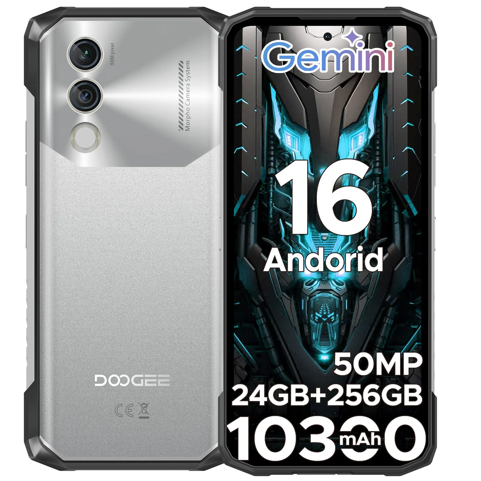 DOOGEE Blade10 Power Android 16 AI Outdoor Handy 10300mAh, 24GB +256GB / TF 2TB Outdoor Smartphone Ohne Vertrag, 6.6'' HD+ baustellenhandy, Gemini AI 50MP Kamera, IP69K/ NFC/GPS/Face ID/3 Card Slot