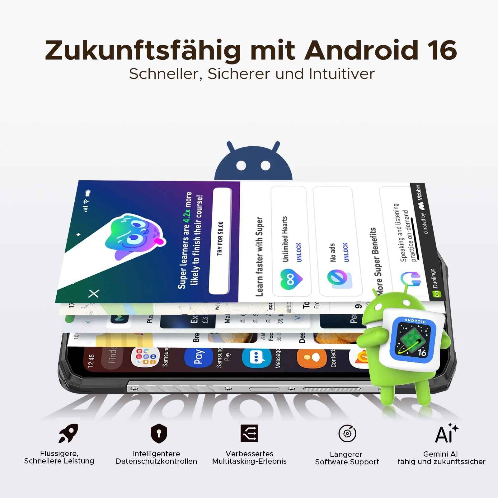 DOOGEE Blade10 Power Android 16 AI Outdoor Handy 10300mAh, 24GB +256GB / TF 2TB Outdoor Smartphone Ohne Vertrag, 6.6'' HD+ baustellenhandy, Gemini AI 50MP Kamera, IP69K/ NFC/GPS/Face ID/3 Card Slot - Image 10