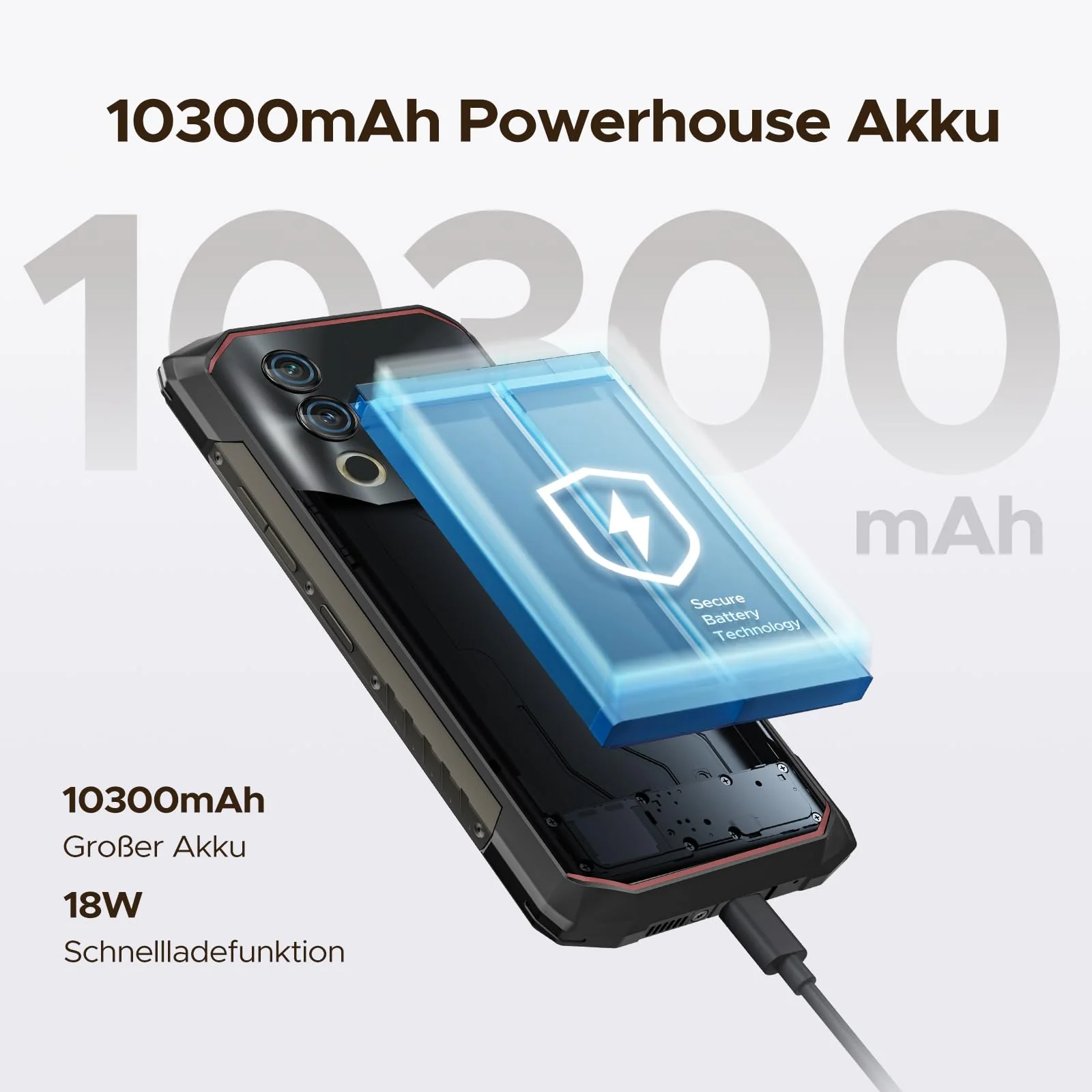 DOOGEE Blade10 Power Android 16 AI Outdoor Handy 10300mAh, 24GB +256GB / TF 2TB Outdoor Smartphone Ohne Vertrag, 6.6'' HD+ baustellenhandy, Gemini AI 50MP Kamera, IP69K/ NFC/GPS/Face ID/3 Card Slot - Image 8