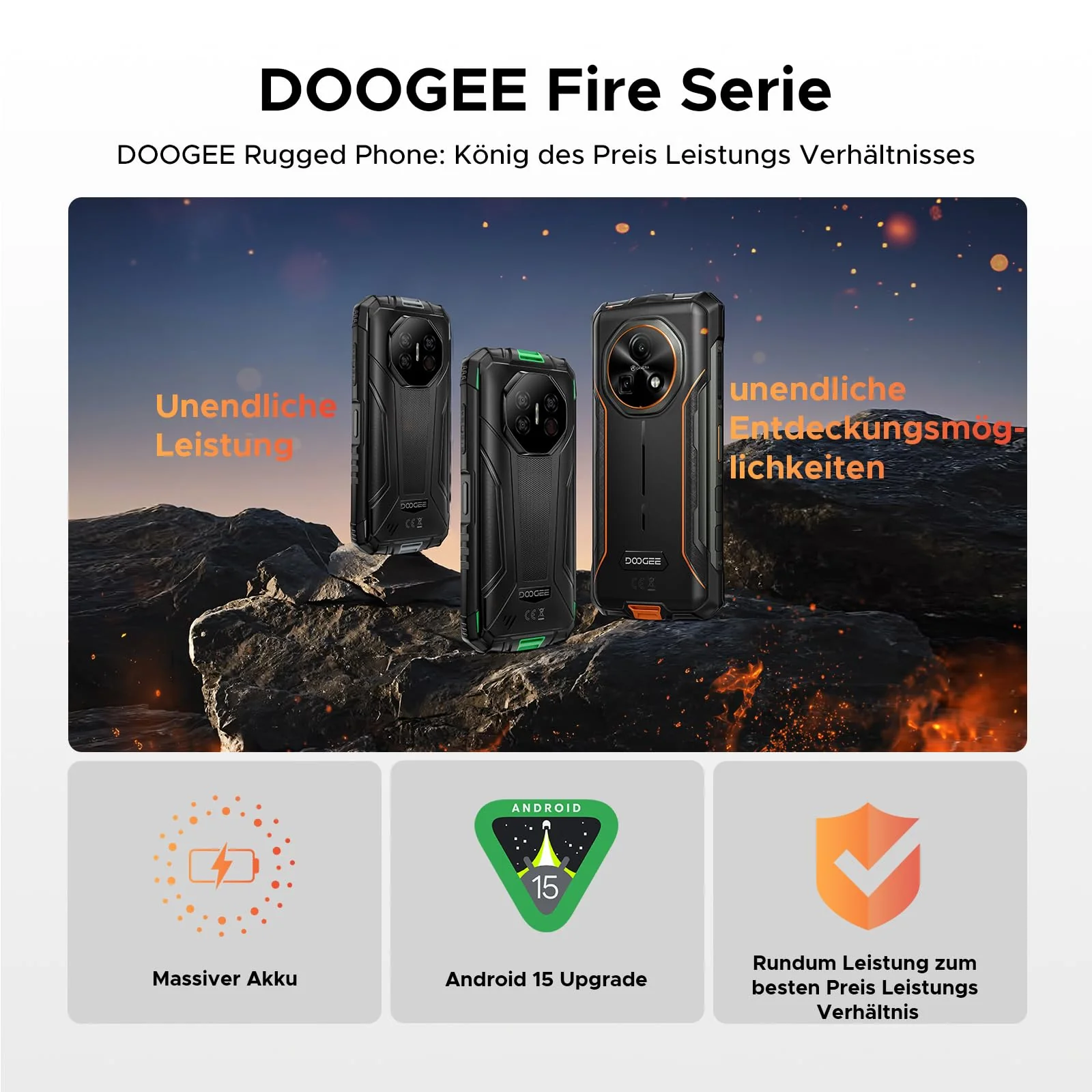 DOOGEE Fire 7 Ultra 5G Outdoor Handy ohne Vertrag, 32GB RAM/256GB ROM(2TB) 125dB Lautsprecher, POC & BT Walkie Talkie, 13000mAh Großer Akku Handy, 64+16MP Outdoor Smartphone, Gemini AI/NFC/OTG/GPS/SOS - Image 2