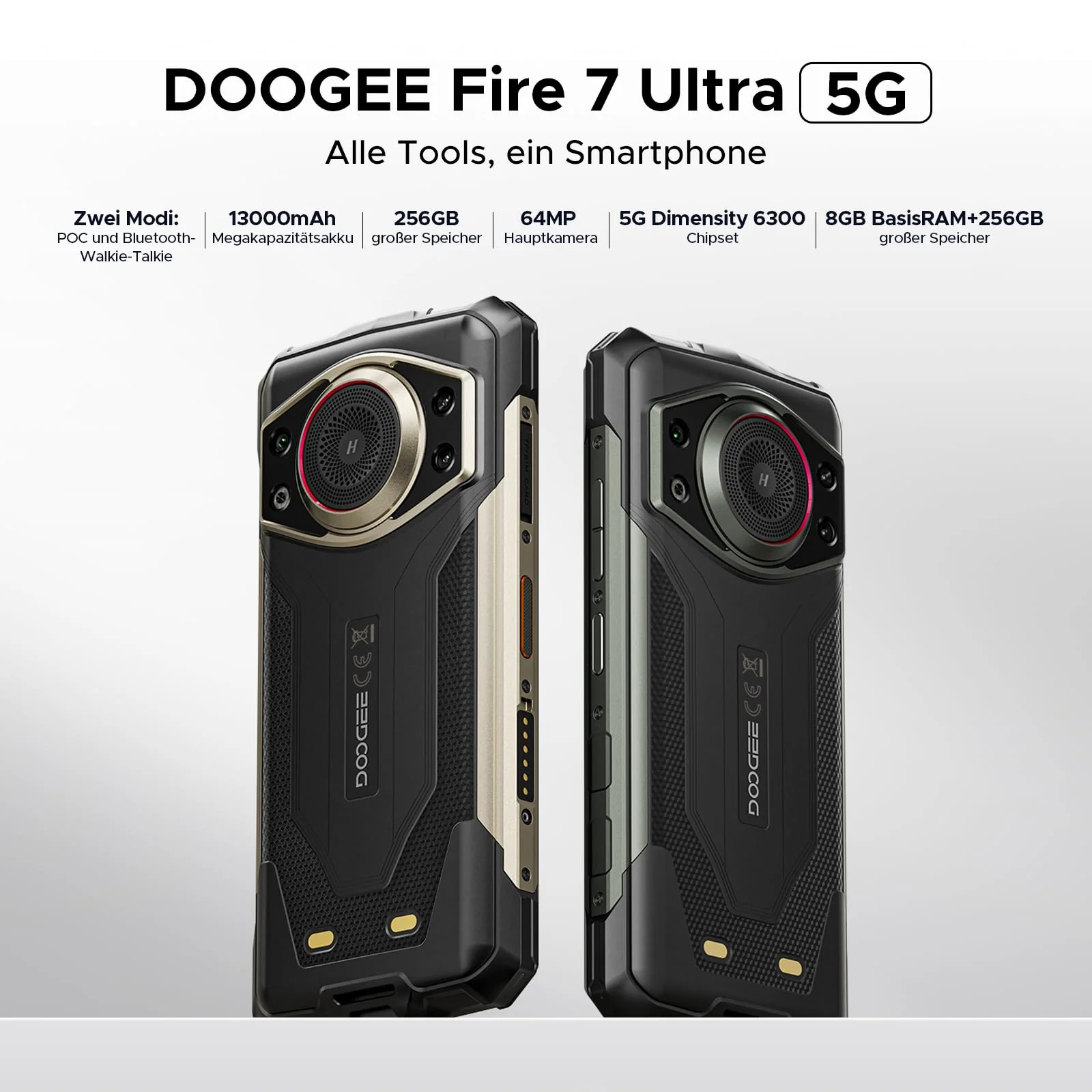 DOOGEE Fire 7 Ultra 5G Outdoor Handy ohne Vertrag, 32GB RAM/256GB ROM(2TB) 125dB Lautsprecher, POC & BT Walkie Talkie, 13000mAh Großer Akku Handy, 64+16MP Outdoor Smartphone, Gemini AI/NFC/OTG/GPS/SOS - Image 8
