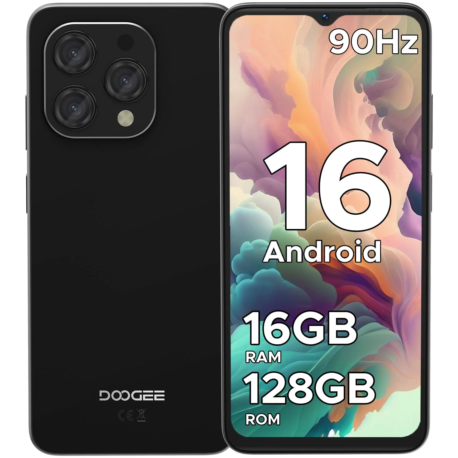 DOOGEE N55 Android 16 Smartphone Ohne Vertrag 128GB ROM +16GB RAM(2TB TF) Handy Ohne Vertrag, Octa Core 90Hz 6.56" HD+ Smartphone Günstig 5150mAh 13MP+8MP, Dual 4G Simlockfreie Handys, Face ID/GPS/OTG