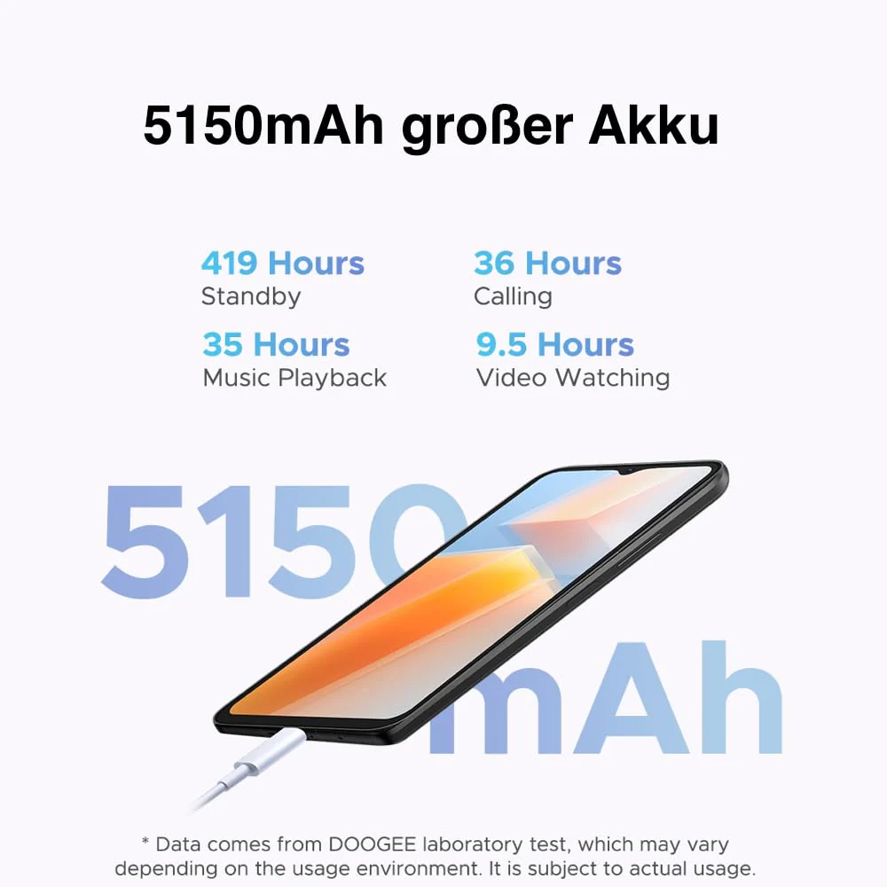 DOOGEE N55 Pro Smartphone ohne Vertrag, 16GB RAM + 256GB Speicher, Android 14 Handy, 6.56 Zoll HD+ Display, Octa-Core, 13MP+8MP AI Kamera, 5150mAh Akku, Dual SIM 4G, GPS, Blau - Image 3
