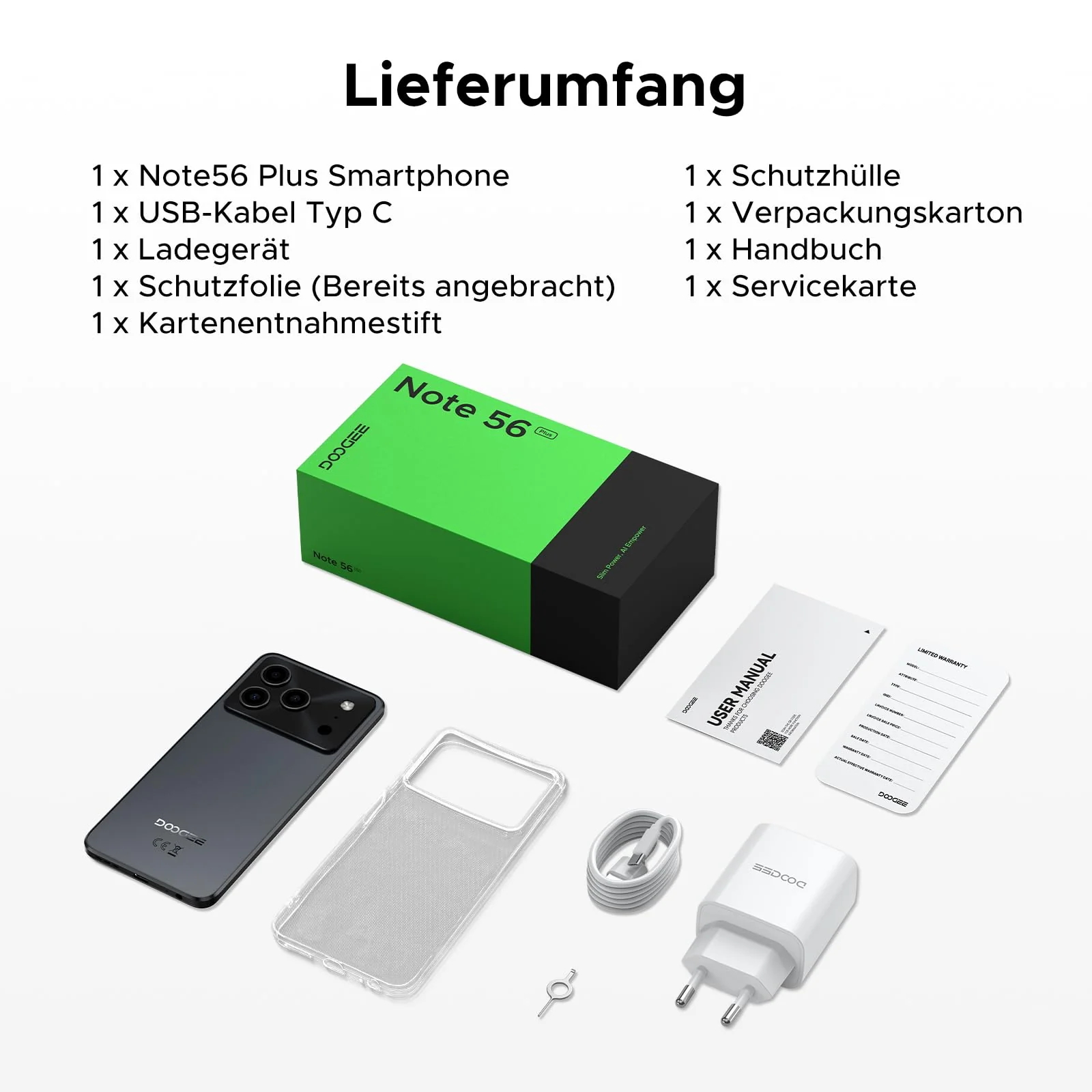 DOOGEE Note 56 Plus AI Android 16 Smartphone Ohne Vertrag, 48GB+256GB/2TB TF, Handy ohne vertrag 50MP AI Kamera, T7225 Octa Core 6150mAh Akku Handy, 6.56" HD+ 90Hz, Widevine L1/NFC/Face/Fingerabdruck - Image 5