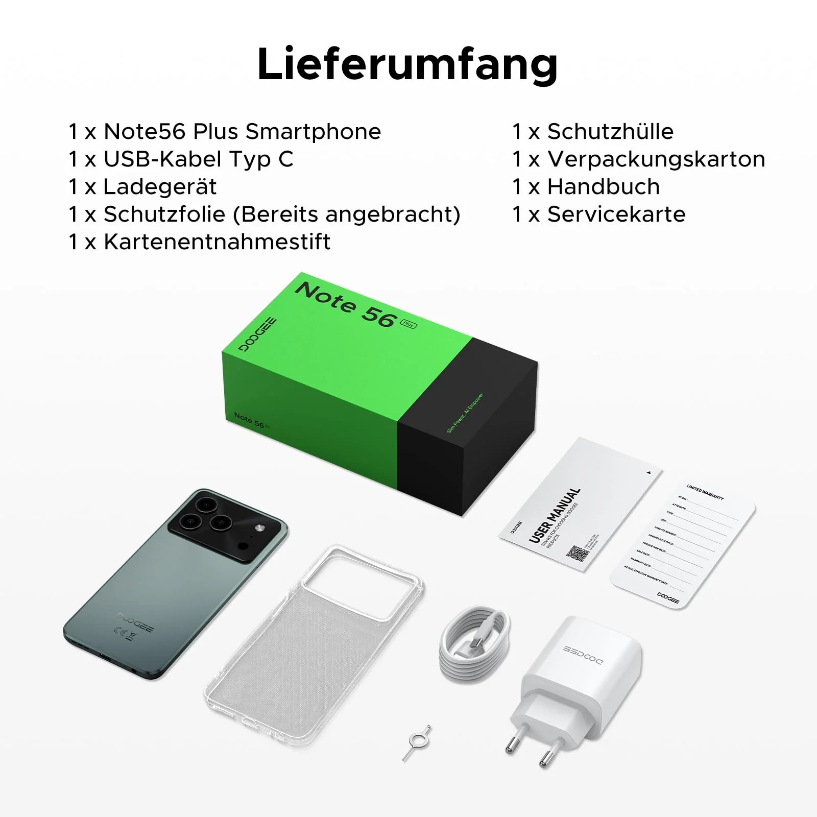 DOOGEE Note 56 Plus AI Android 16 Smartphone Ohne Vertrag, 48GB+256GB/2TB TF, Handy ohne vertrag 50MP AI Kamera, T7225 Octa Core 6150mAh Akku Handy, 6.56" HD+ 90Hz, Widevine L1/NFC/Face/Fingerabdruck - Image 5