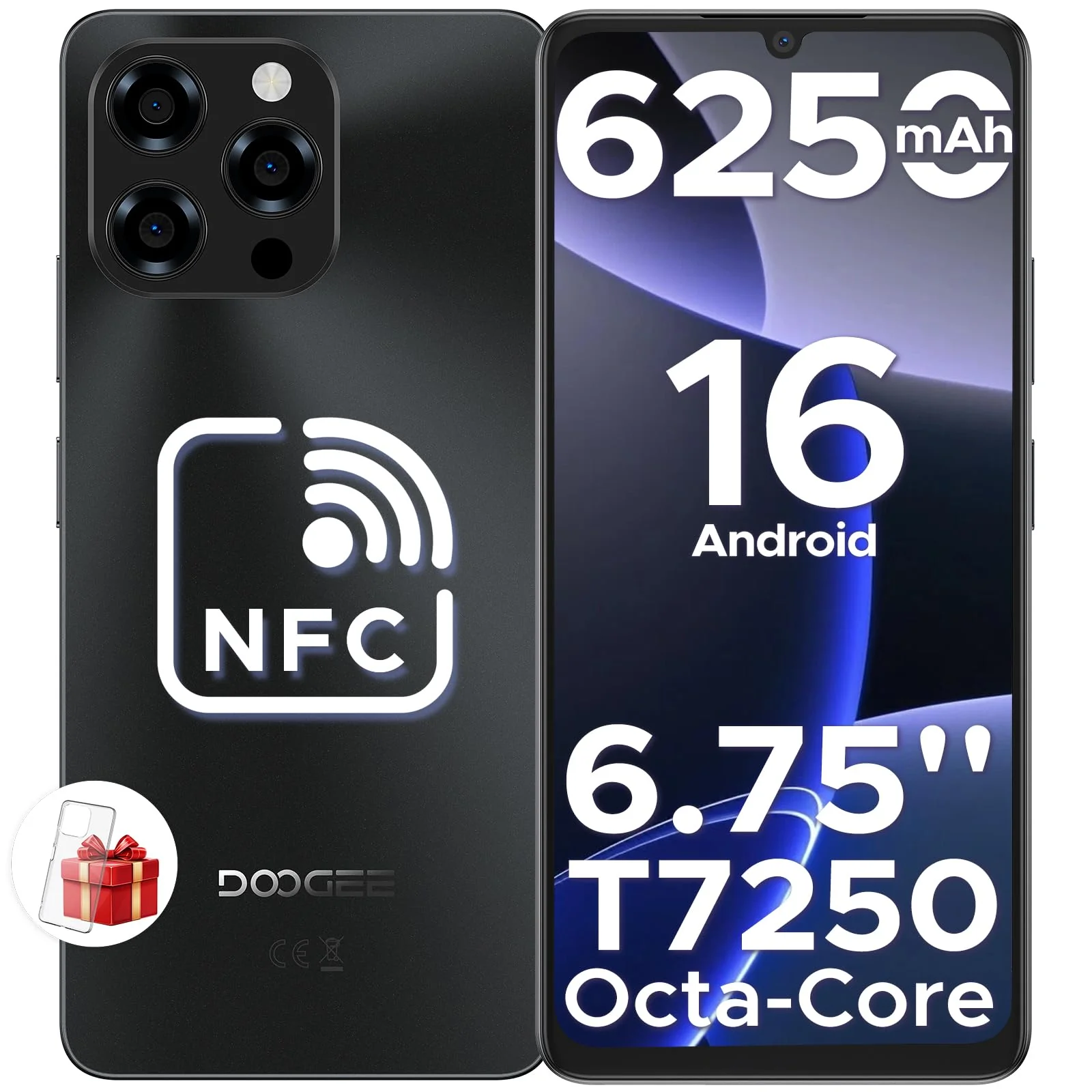 DOOGEE Note 58 Android 16 Smartphone Ohne Vertrag, 6250mAh, 32 (8+24) GB+128GB/2TB TF Handy, 6.75" HD+ IPS T7250 Octa Core Handy Günstig, 16MP+8MP, Dual SIM 4G Simlockfreie Handys, OTG, GPS, Face ID