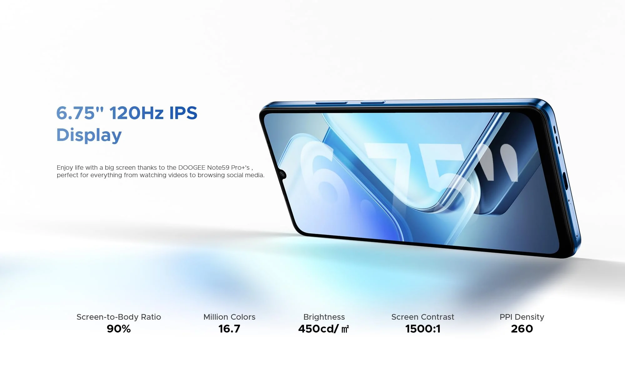 DOOGEE Note 59 PRO+ 5G Smartphone Ohne Vertrag, 36GB+512GB, 6,75" 120Hz IPS, T8200 6nm Octa-Core Android 15 Handy, 50MP+8MP Kamera, 6250mAh Akku, Dual 5G Dual SIM, Widevine L1, GPS NFC Blau - Image 6