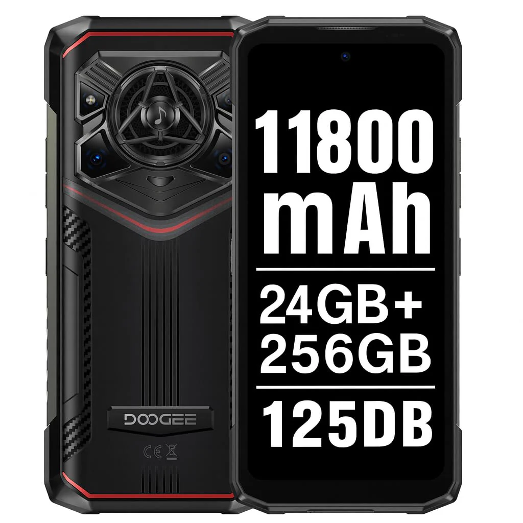 DOOGEE Outdoor Smartphone Blade 20 Pro, 24GB+256GB, 125dB Lautsprecher(3,5W), 11800mAh Akku&15,8mm Schlank, 50MP+20MP Nachtsicht, Android 15 Gemini KI, 6,6" HD+, 3 Kartensteckplätze, GPS NFC Rot