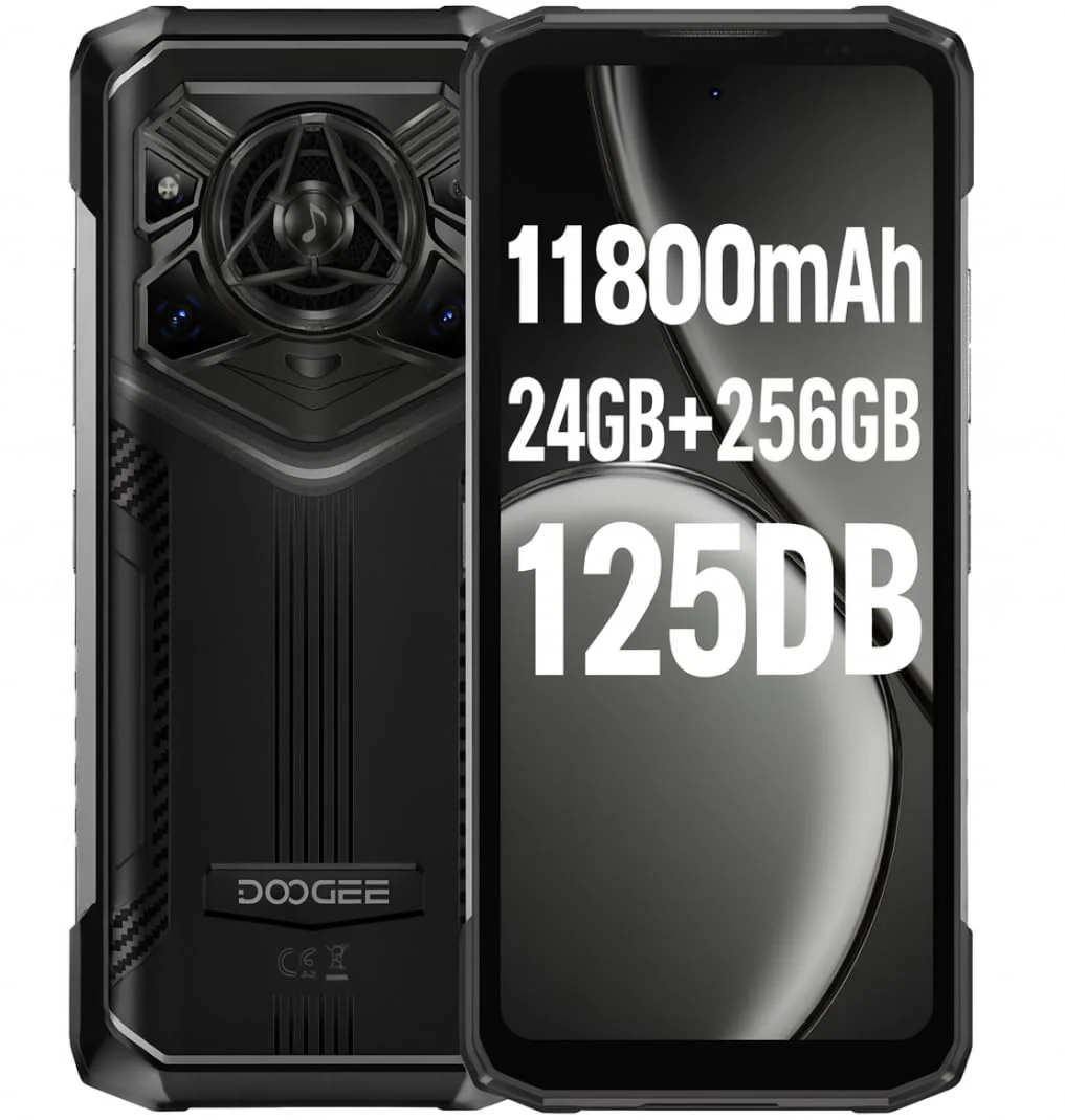 DOOGEE Outdoor Smartphone Blade 20 Pro, 24GB+256GB, 125dB Lautsprecher(3,5W), 11800mAh Akku&15,8mm Schlank, 50MP+20MP Nachtsicht, Android 15 Gemini KI, 6,6" HD+, 3 Kartensteckplätze, GPS NFC Schwarz
