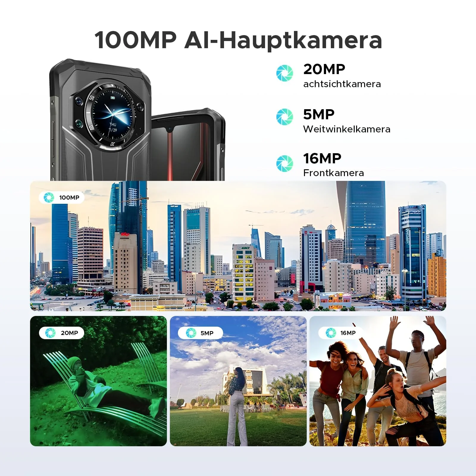 DOOGEE S119 Outdoor Handy Ohne Vertrag -1.32" Rear Screen, 512GB+24GB Outdoor Smartphone, 10200mAh/33W, 6.72" Baustellenhandy, 100MP Kamera Outdoor Handy, IP68/3 Card Slot/NFC/Face ID - Image 4